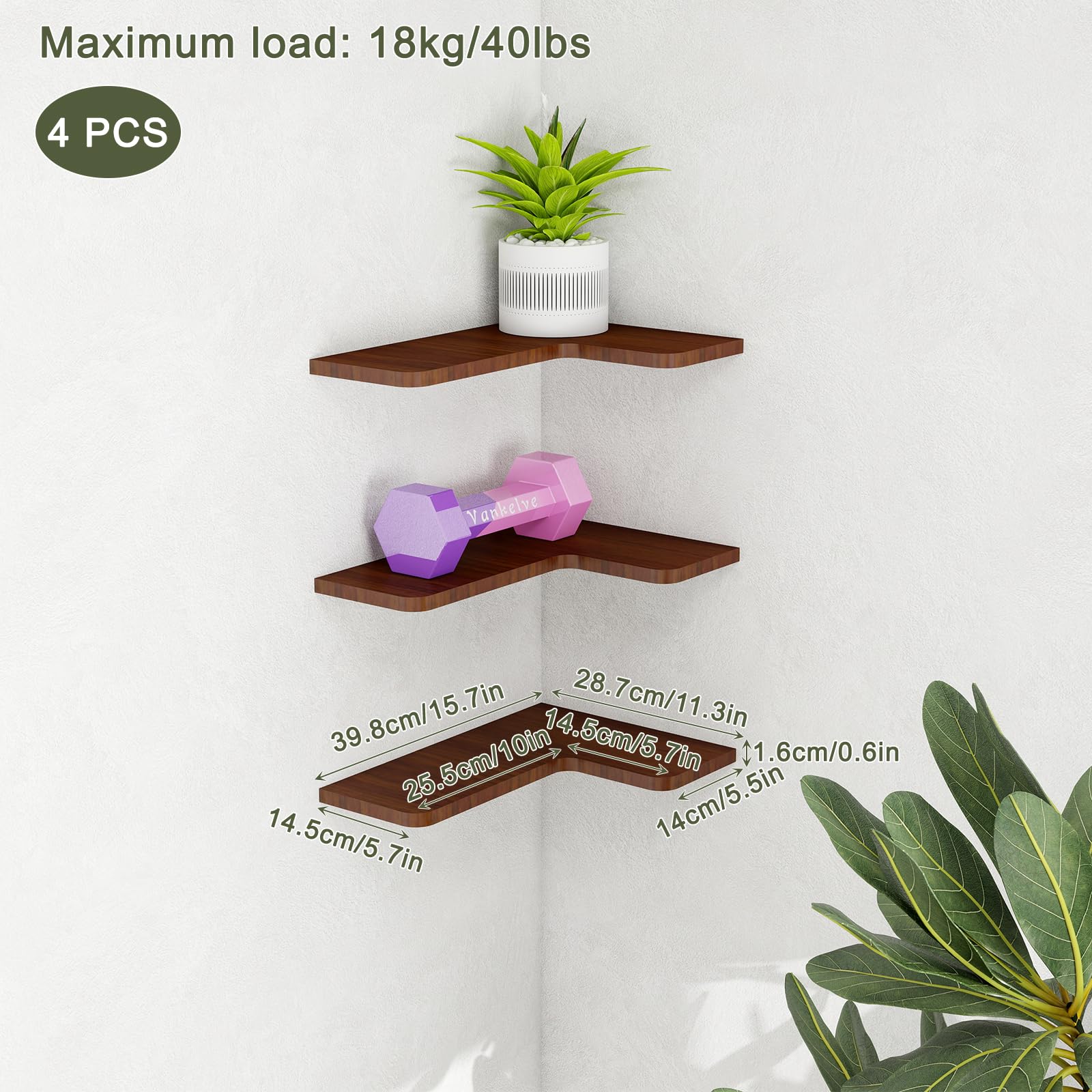 Etagere Angle Flottantes Lot de 3, Imperméable, Anti-Moisissure, Tablette Bois Murale Etagere Rangement en Bois Rustique pour Salon Chambre Bureau Salle de Bains, Cuisine