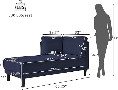 Miniatura 2 de Merax Sofá moderno de tela de 65 pulgadas con sillón izquierdo para dormitorio, oficina, sala de estar pequeña y apartamento, color azul