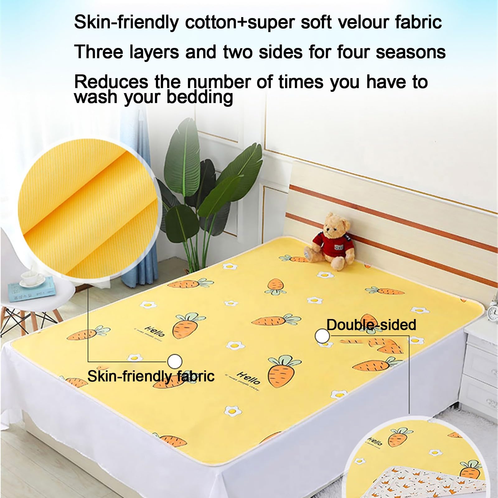 Empapadores Cama Adultos Incontinencia Impermeable Protector Colchon para Ancianos Colchón De Enfermería Incontinencia Empapador Reutilizable(150x200cm,Bunny-Grey)