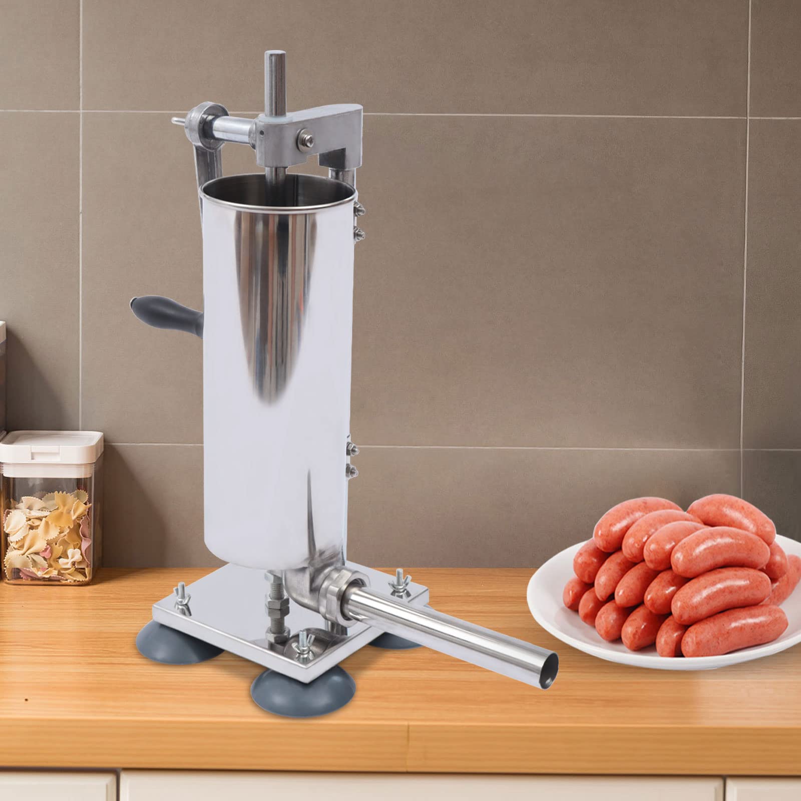 Riempitrice manuale per salsicce, 3 l, in acciaio inox, con manovella, 8 tubi di riempimento e 4 ventose, per salsicce fatte in casa, cucina e ristorante