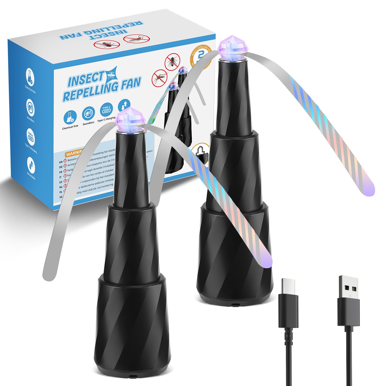 Ventilateurs Rétractables Anti-Mouches Pour Aliments, Ventilateur Anti-Mouches Rechargeable, Ventilateurs De Table Portables Repoussent Les Insectes Volants, Pour L'intérieur L'extérieur (2 Pièces)