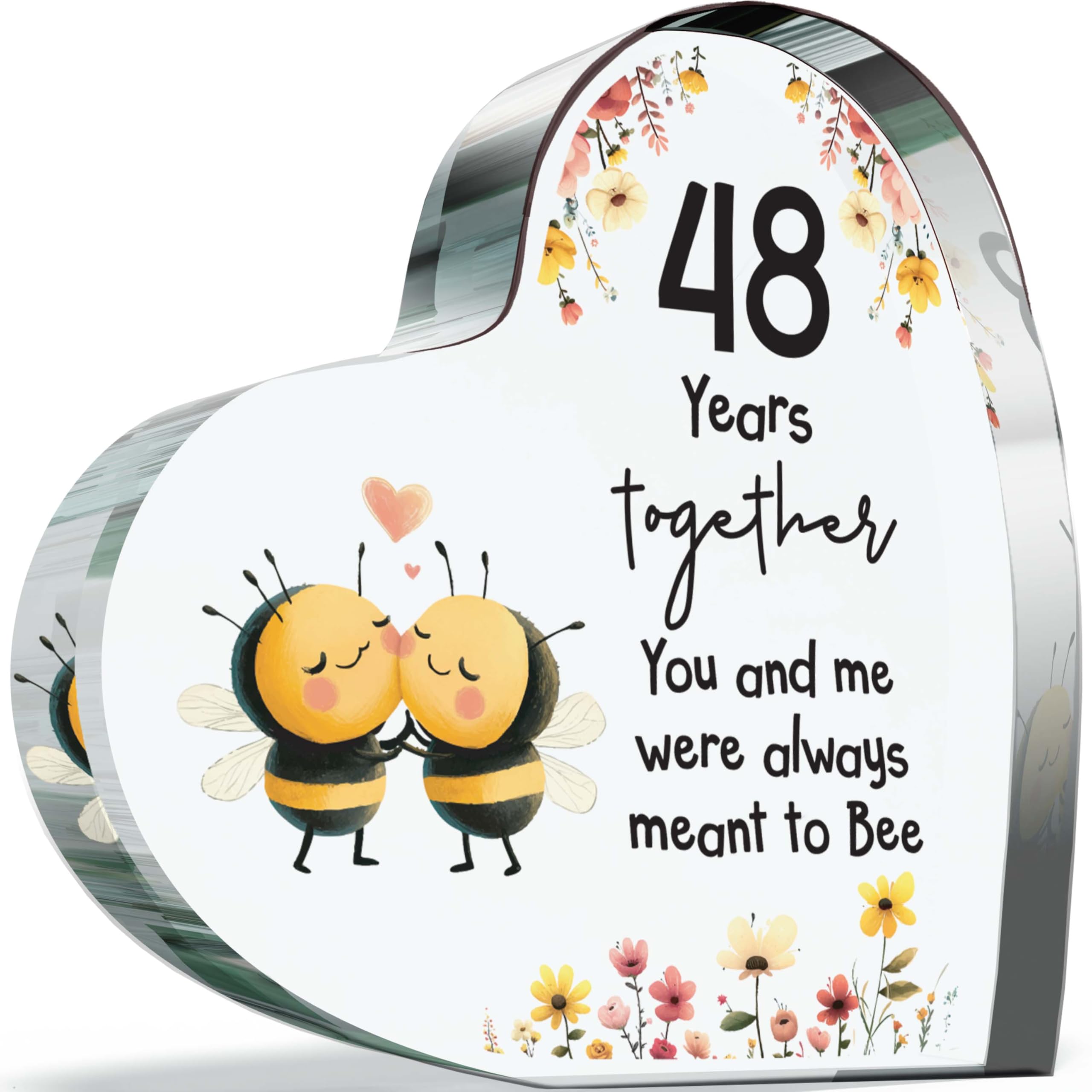 Giftzie Women's 48 58Th Anniversary Plague Gifts For Husband Wife - Meant To Bee - Happy Th Wedding Anniversary Present For Partner, 100Mm Acrylic Heart Keepsake For Forty-Eighth Anniversaries