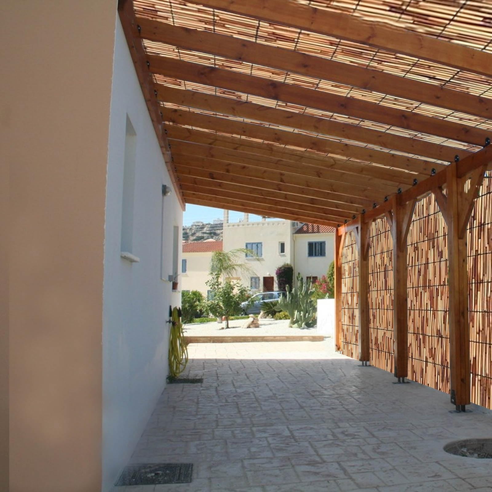 Bambusowy prywatny parawan ogrodzeniowy 61 x 700 cm naturalna trzcina zewnętrzna patio dekoracyjne pokrycia