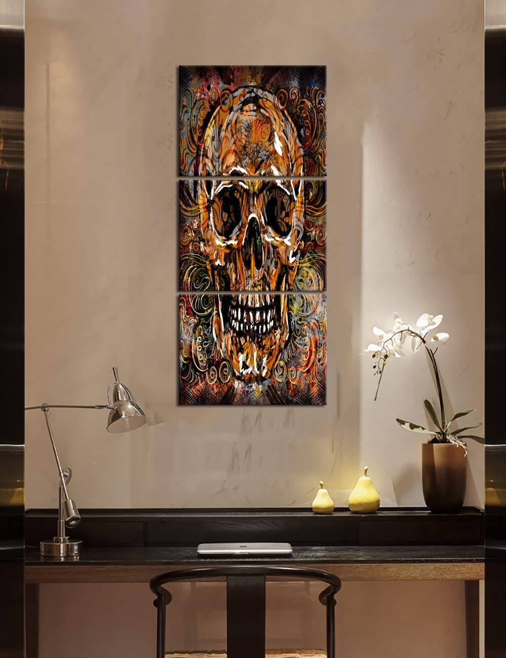 現代アート スカル モチーフ キャンバス絵画 Amazon.co.jp: スカルキャンバスの絵画3パネル垂直 20''Wx42''H : Home