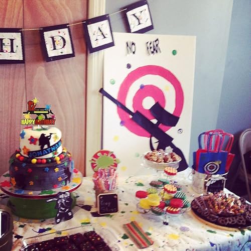 Miniatura 5 de Paintball - Decoración para pastel de cumpleaños número 12 para niños, decoraciones de fiesta de guerra de tiro para fiestas temáticas de paintball,