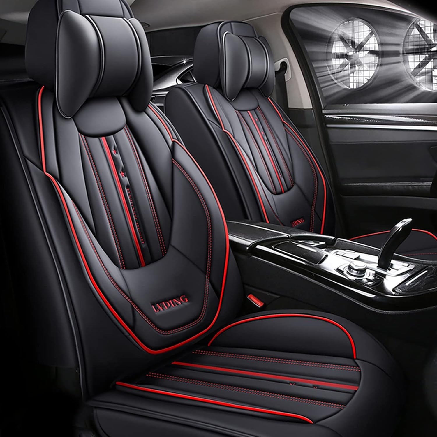 Awotzon Car Seat Cover Universal Fit For Most Cars, SUV, Sedans and Pick-up Trucks, 2 Seats All Weather Use Vehicle Leather Seat Cover, Standard 007 Black