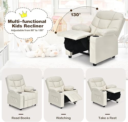 Miniatura 6 de GLACER Silla reclinable para niños con portavasos y bolsillos laterales, sillón reclinable para niños con respaldo cómodo, reposabrazos y