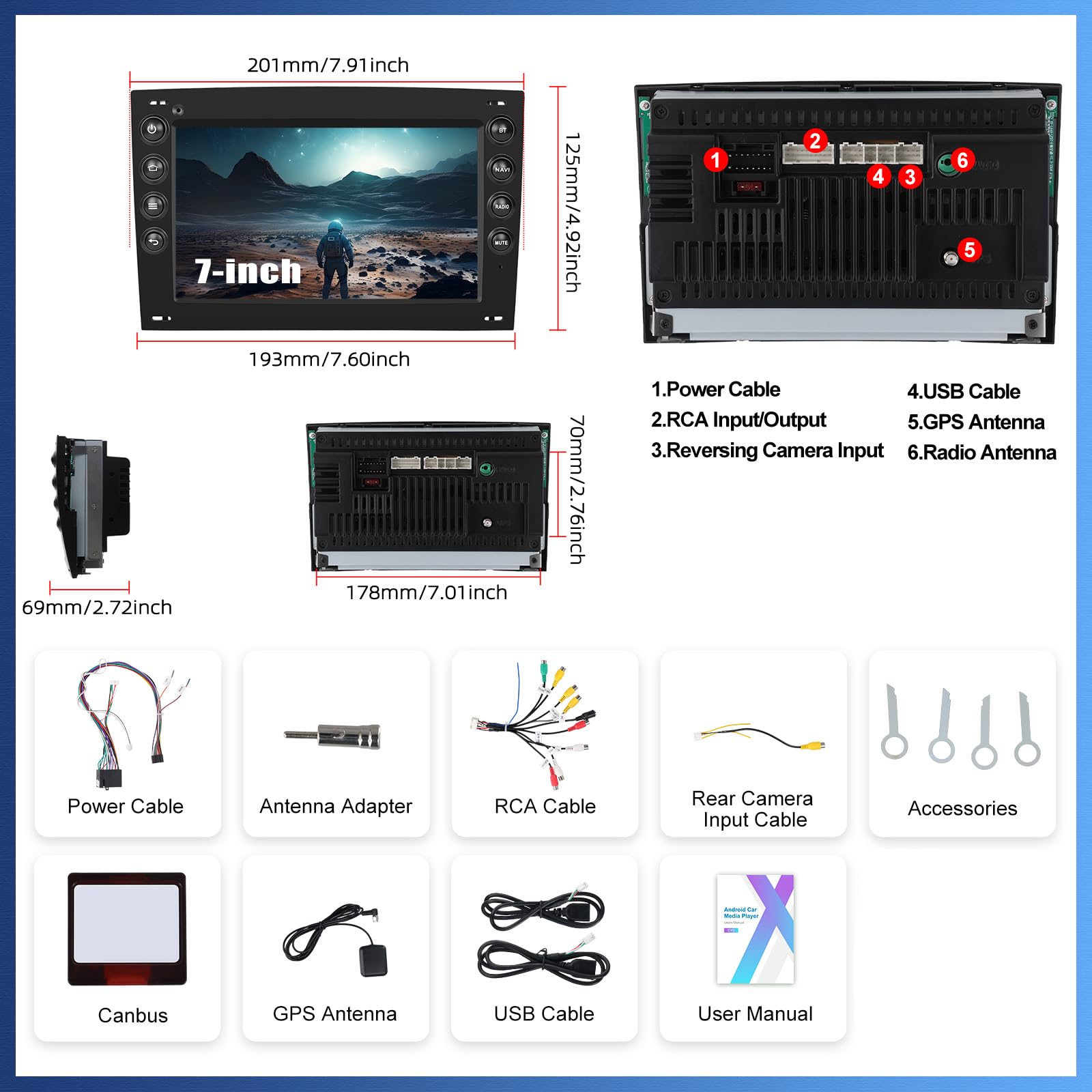 2G+64G GOHHDL Android 13 Autoradi für Renault Megane 2 2002-2009 mit Carplay Android Auto, 7 Zoll Touchscreen Radio mit Bluetooth GPS FM/RDS WiFi SWC Rückfahrkamera & MIC