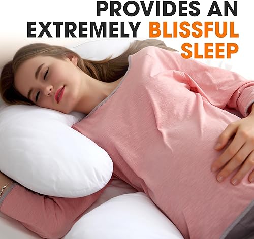 Miniatura 3 de Cheer Collection Almohada hipoalergénica en forma de J de cuerpo completo, funda con cremallera, color blanco