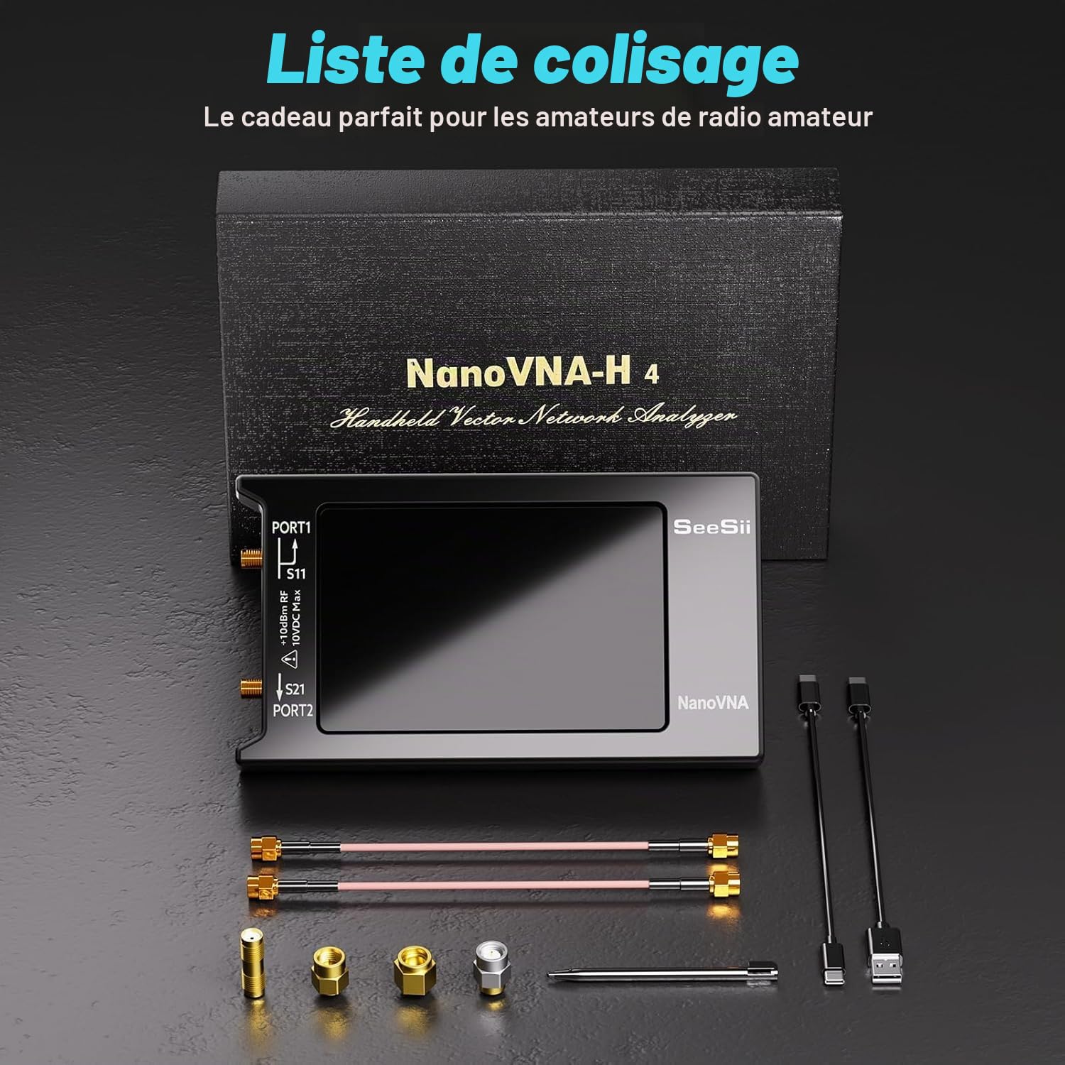 Seesii Analyseur de Réseau Vectoriel NanoVNA-H4, Analyseur d'antenne V4,4 9KHz-1,5GHz HF VHF UHF avec Écran Tactile pour Paramètres S et Rapport d'onde Stationnaire de Tension
