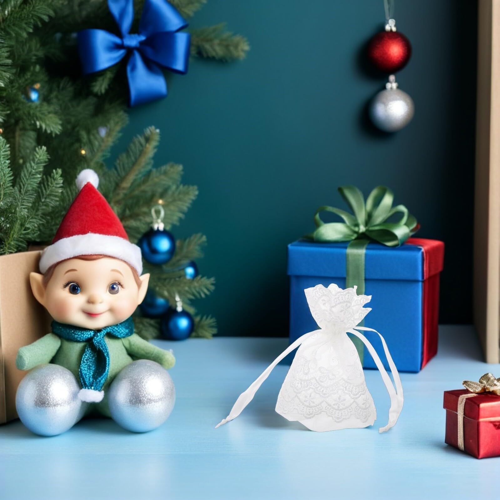 25 Stück Weiße Organza Geschenktüten mit Kordelzug Kleine Netzbeutel Atmungsaktiv Schmuck und Gastgeschenkbeutel für Weihnachten Hochzeit und Party