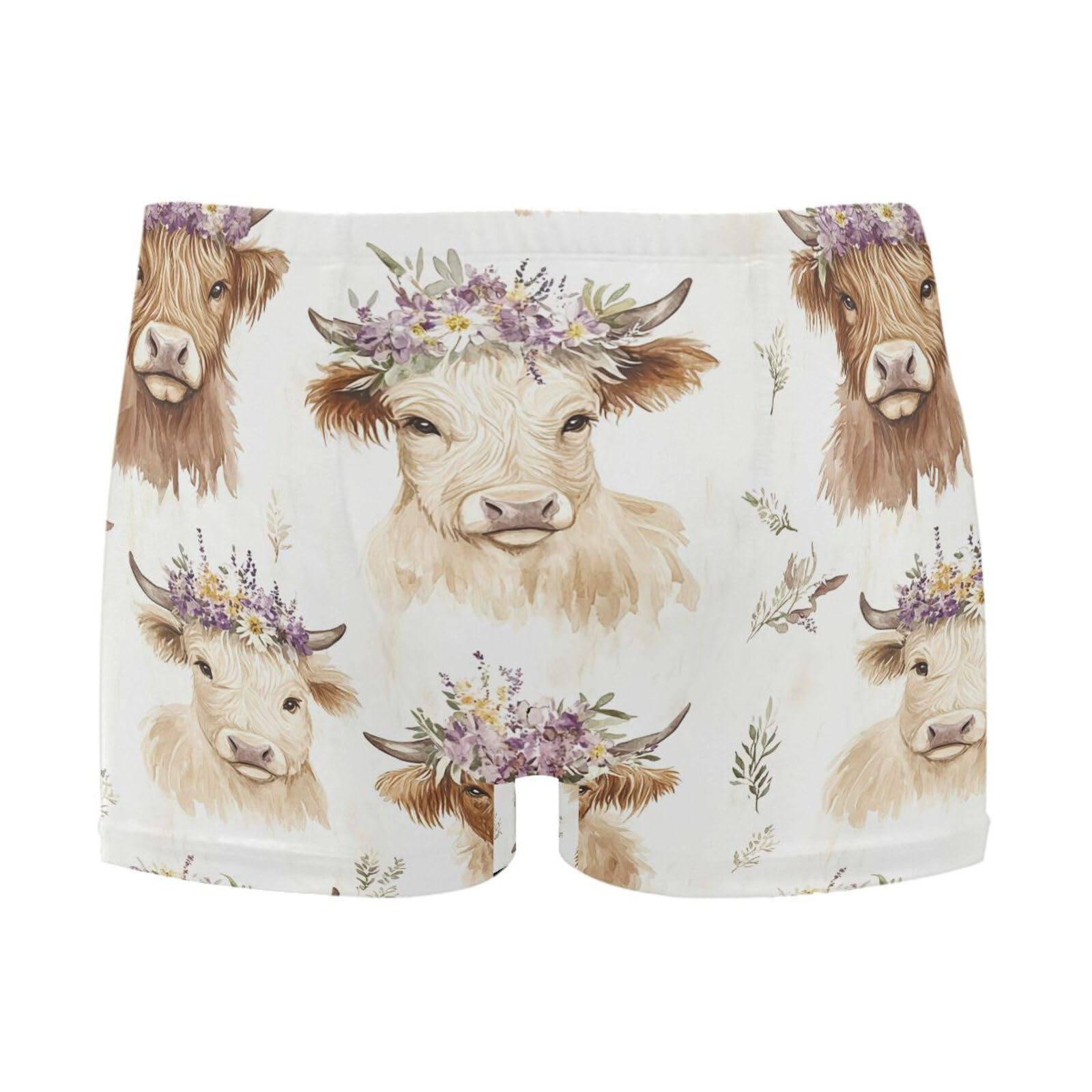 UMIRIKO Highland Cows Flower Mens Swim Trunks Swimwear Bathing Suit Swim Brief Square Leg Board Short S-3XL 202c0064