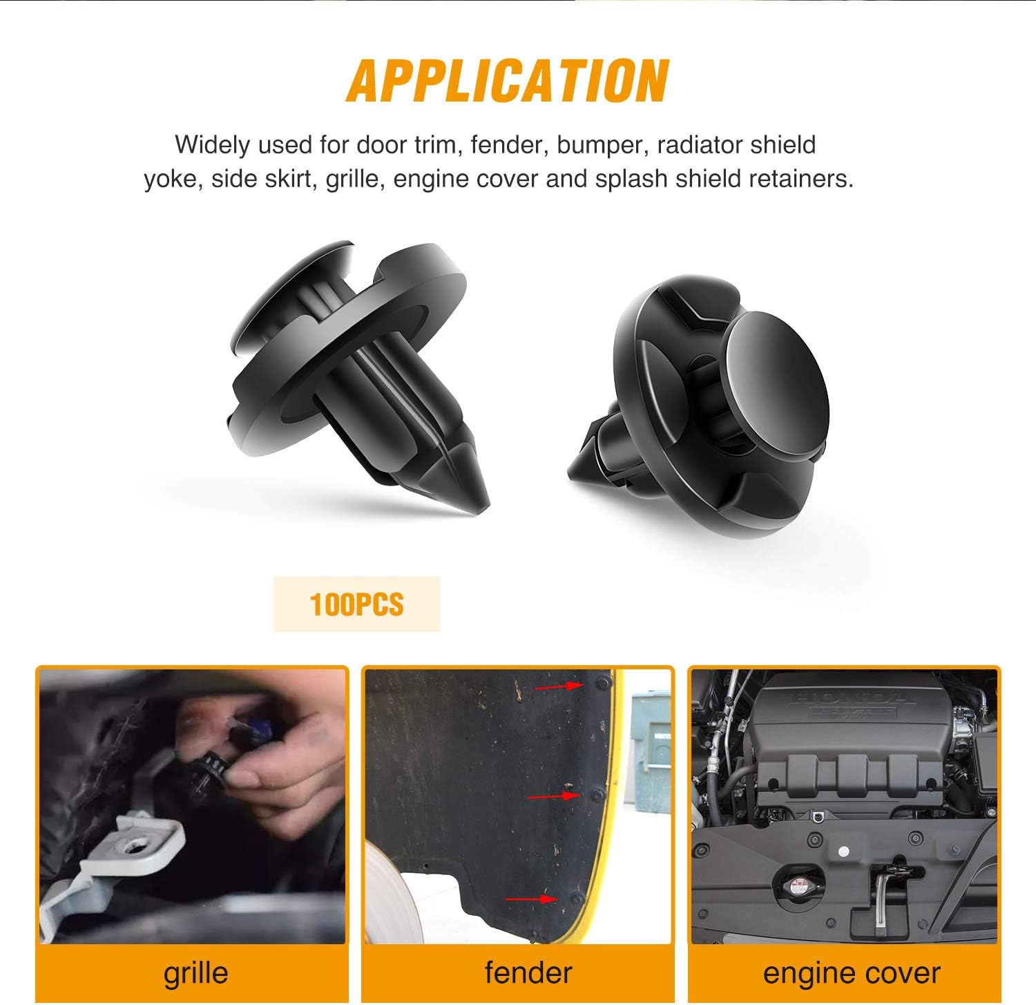 GOOACC GRC-46 100 Pcs Clips 100PCS Nylon Bumper Rivet OEM Replacement-#01553-09321 8mm,1PC Bonus Fastener Remover