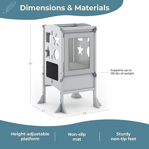 Miniatura 3 de Guidecraft Classic Kitchen Helper - Torre para niños pequeños, color gris plegable, altura ajustable, taburete de aprendizaje para niños, con