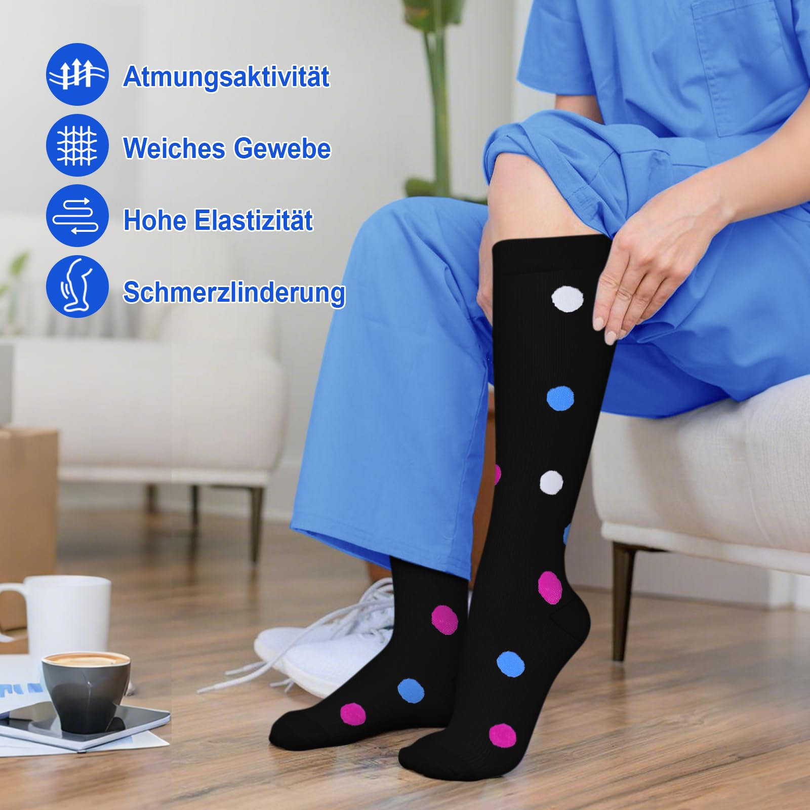 6 Paar Kompressionsstrümpfe für Damen und Herren, Bunte Kompressionssocken Stützstrümpfe für Laufen, Sport, Flug, Reise, Radfahren.04-multi-6 Paar L/XL