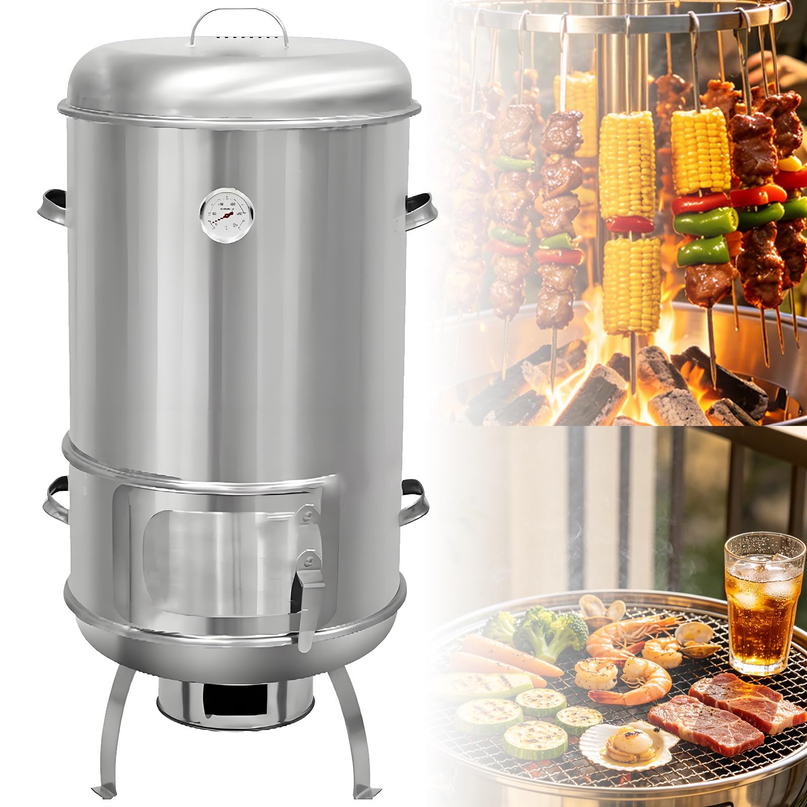 Wędzarnia i grill, wędzarnia beczkowa, zdejmowana beczka, pokrywa, taca na węgiel, urządzenie 3 w 1: do pieczenia kurczaka, grillowania i wędzenia mięsa, przenośny grill węglowy