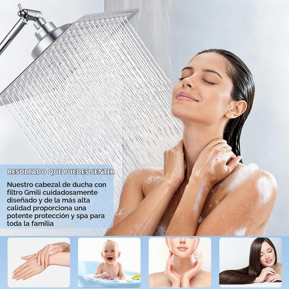 Gmili Ultra-Delgado Alcachofa Ducha Grande, 12 Pulgadas Alcachofa de Ducha Exterior Inoxidable Rociador Ducha Con Filtro Cabezal Ducha para Eliminar el Cloro y Las Sustancias Nocivas (30x30cm)
