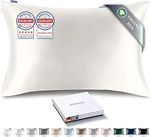 Premium Silk Pillowcase 100% Organic Mulberry Silk, 22 Momme, Grade 6A - Oeko-Tex Certified in Germany - Luxury for Hair & Skin, 1 Piece (Queen Size 20x30 Inches, Natural Silk Off-White)