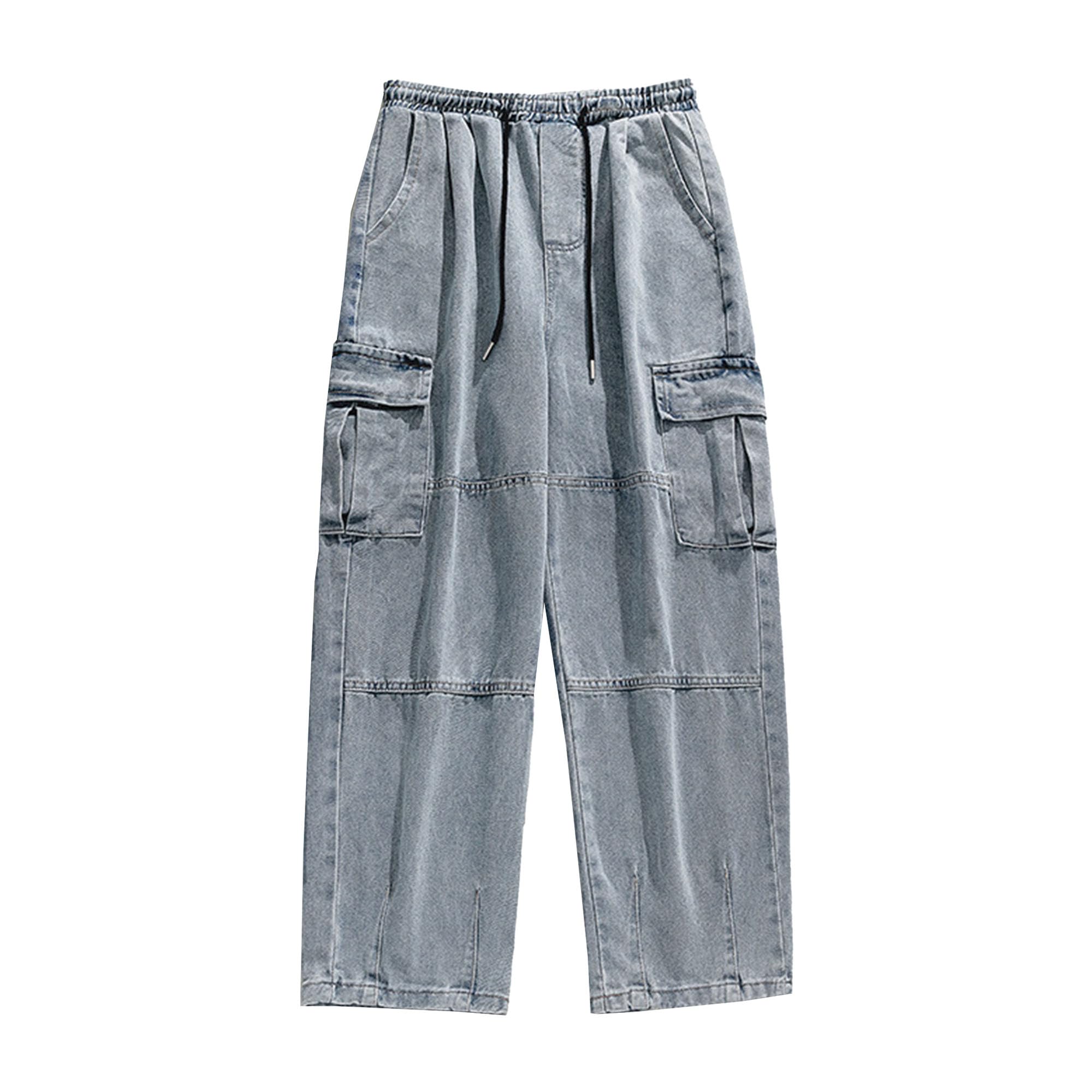 Jeans décontractés à poches multiples en toile denim workwear robuste et ample - 8