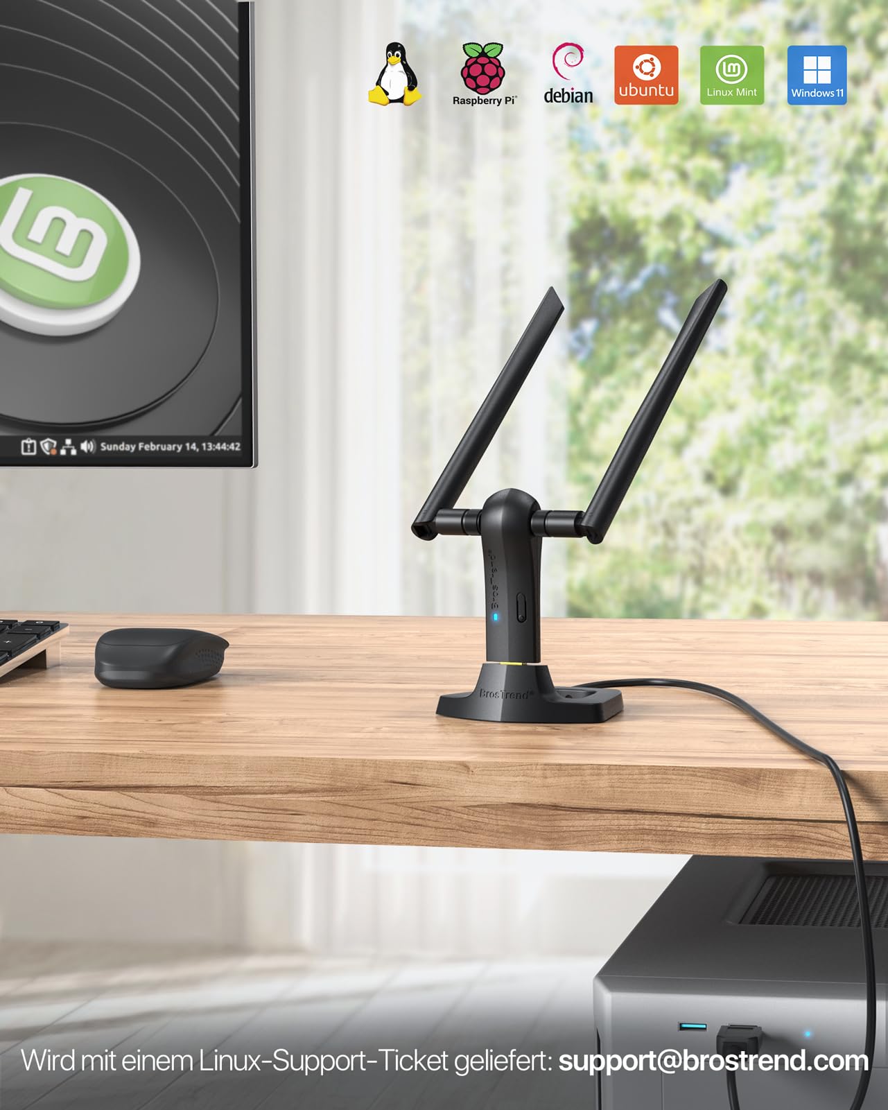 BrosTrend 1200 Mbit/s USB WLAN Stick für Linux & Windows, Große Reichweite | Dualband, Unterstützung Kali, Ubuntu, Mint, Debian, Lubuntu, Xubuntu, Mate, LMDE, Raspberry Pi OS, 5dBi WiFi Antennen, USB3.0