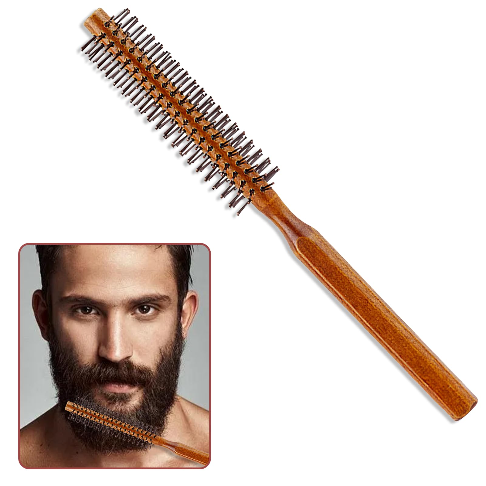 Cepillo Redondo Pequeño, Rodillo Redondo Cepillo de Pelo Cerdas de Nailon con Rodillo Quiff Cepillos para Hombres Barba de Peinado para Secar con Secador para Alisar Rizos Flequillo