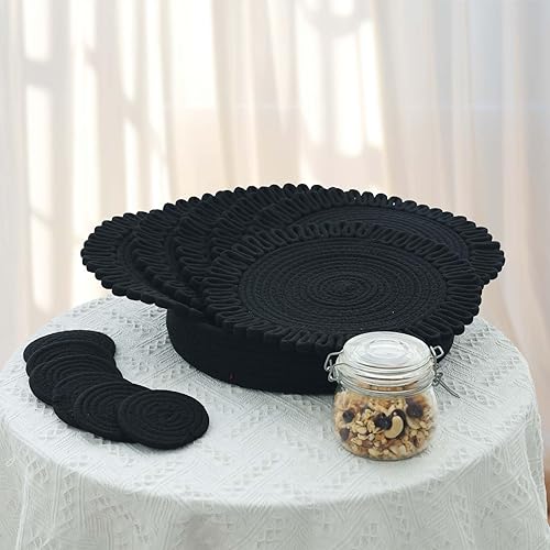 Miniatura 7 de AHHFSMEI Juego de 6 manteles individuales redondos tejidos de cuerda de algodón natural, resistentes al calor, manteles individuales de ratán