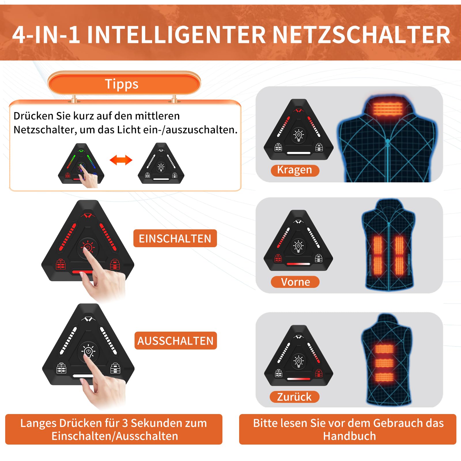 Beheizbare Weste mit Power Bank für Herren Damen Elektrische 7.4V DC Heizweste Herren Damen Leicht Beheizte Weste Outdoor Heizweste mit 8 Heizzone 4-in-1-Taste 3 Temperaturstufen