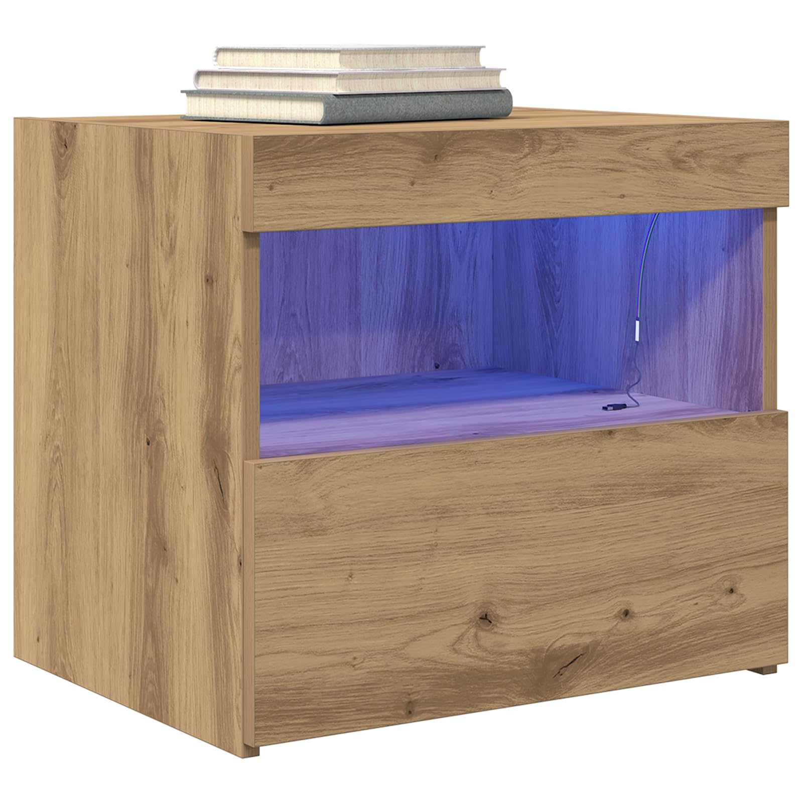 Stoliki nocne z diodami LED 2 szt. dąb Artisan szafka łazienkowa wąska komoda z szufladami do pokoju sypialni 50 x 40 x 45 cm