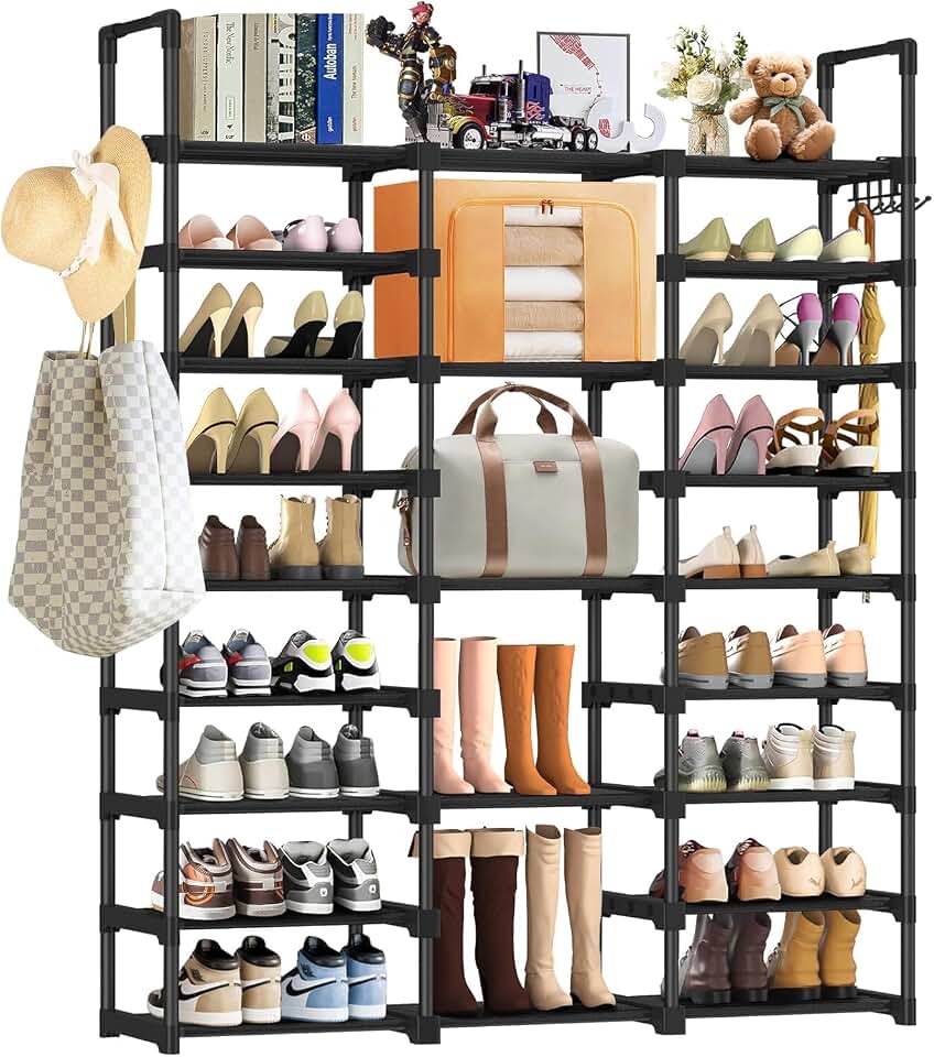 Sapateira Vertical 9 Níveis de Altura - Organizador para 50-55 Pares de Sapatos e Botas com Estrutura em Metal Resistente, Design Compacto e Econômico para Quartos e Entradas