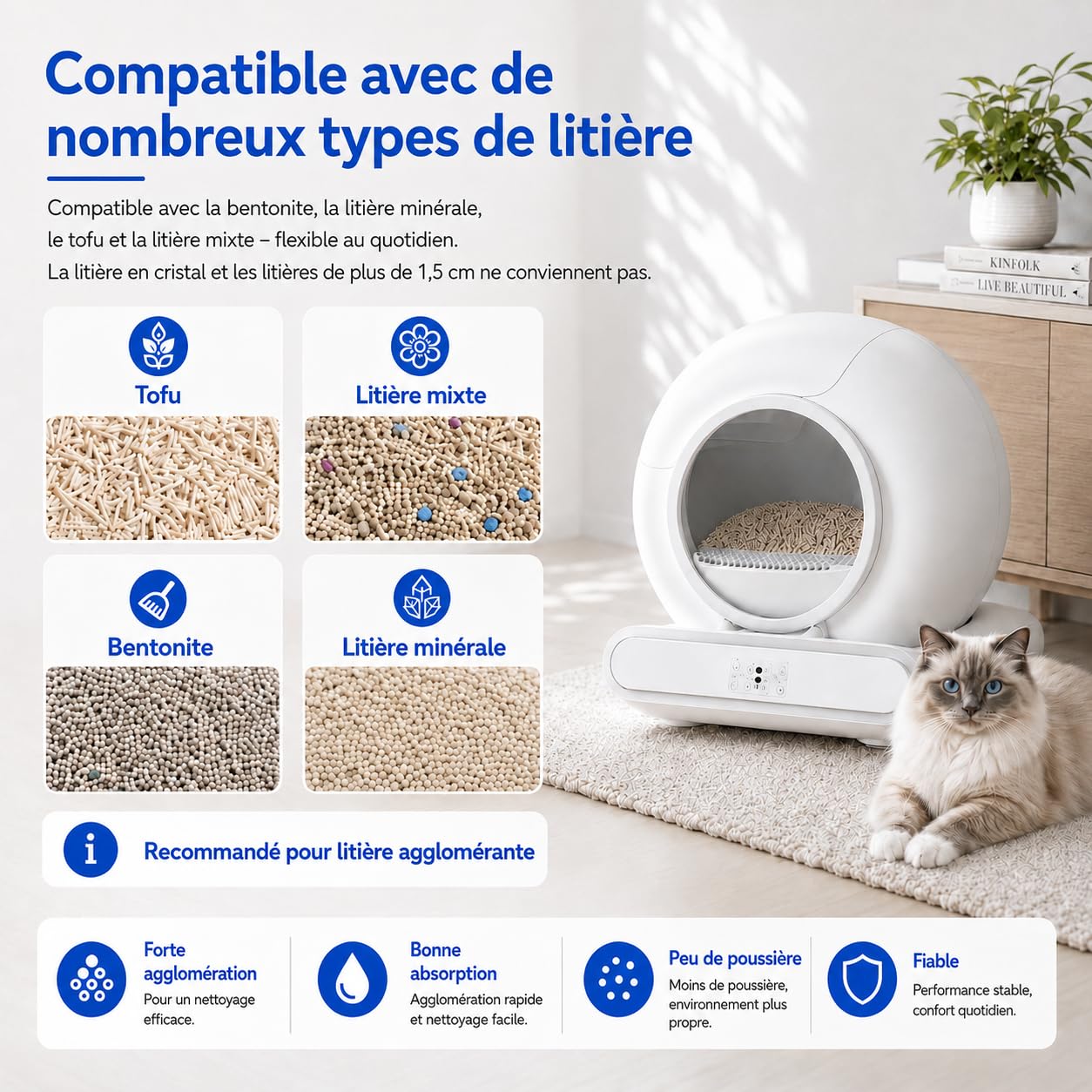 Litière Chat Automatique Autonettoyante XXL 65L, Contrôle par Application WiFi 2,4 GHz, Bac à Déchets 9L, Gestion Multi-Chats, Surveillance du Poids et de l’Utilisation, pour Chats 1 à 8 kg
