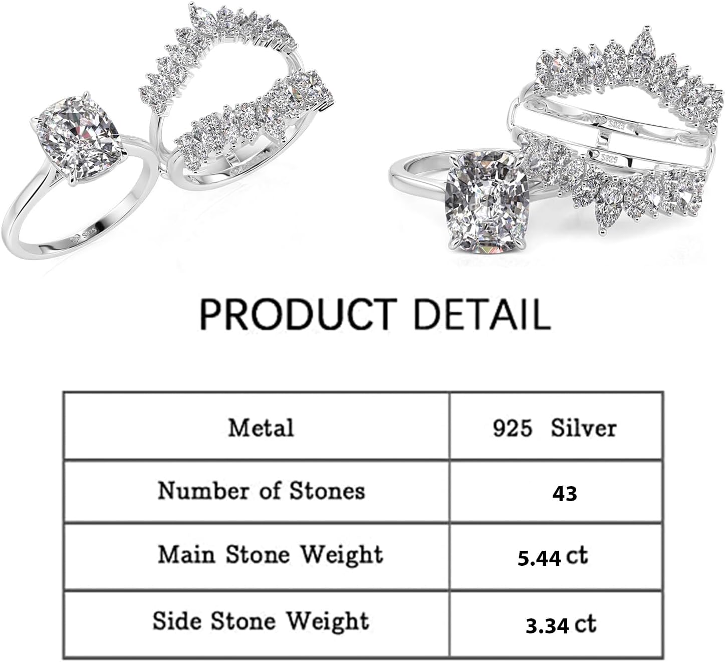 Jeulia 2PCS Interchangeable Wedding Ring Set for Women 925 Sterling Silver 5.44 ct Cushion Cut Diamond Bridal Set Butterfly Eternity Ring Band Romantic Jewelry Gift with Box - Image 2