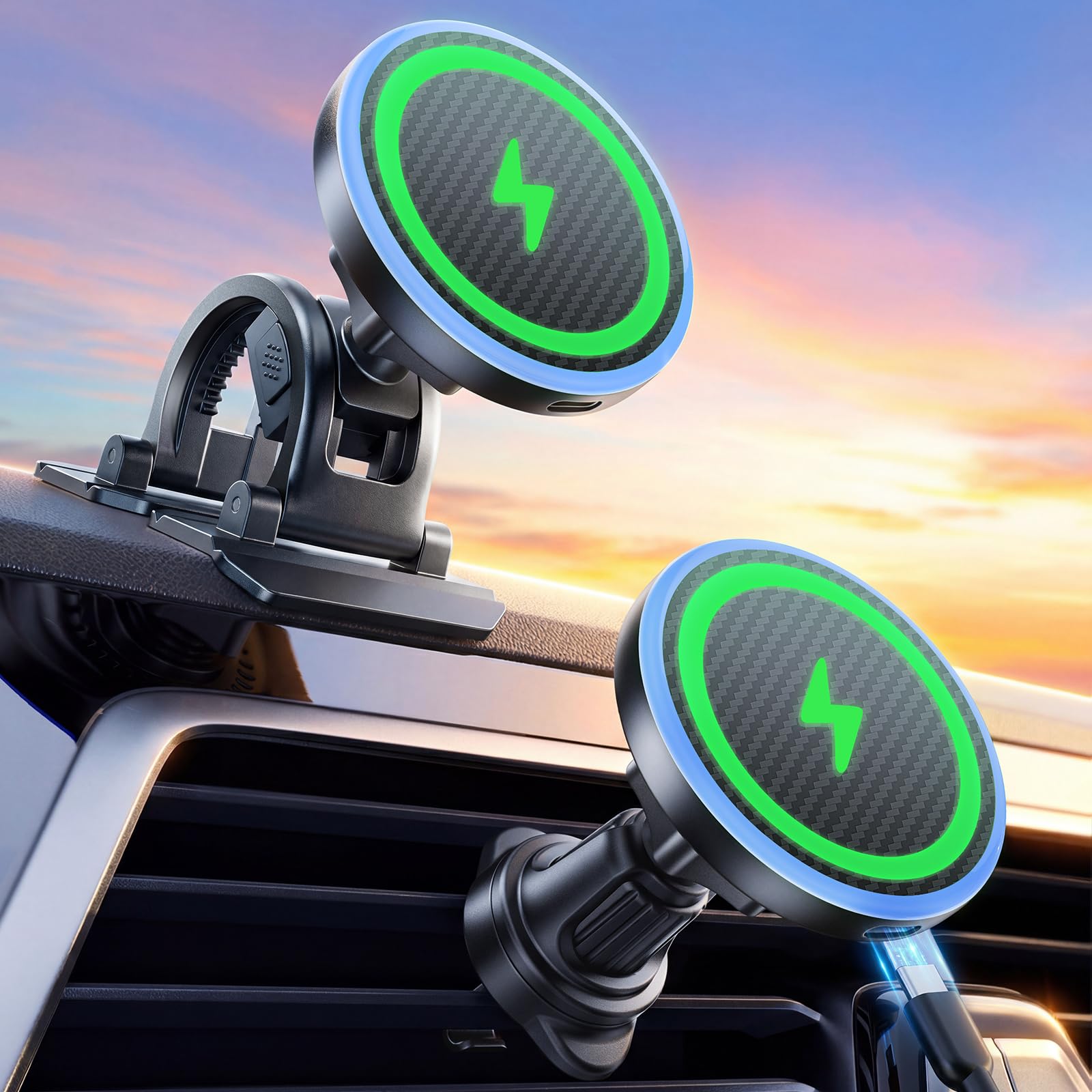 Estbuc 2-in-1 15W Magsafe Car Mount Charger, Magnetic Wireless Car Charger, 360° Dashboard & Air Vent Phone Mount, Phone Holders for Your Car, Car Accessories for Men Women for iPhone 17-12