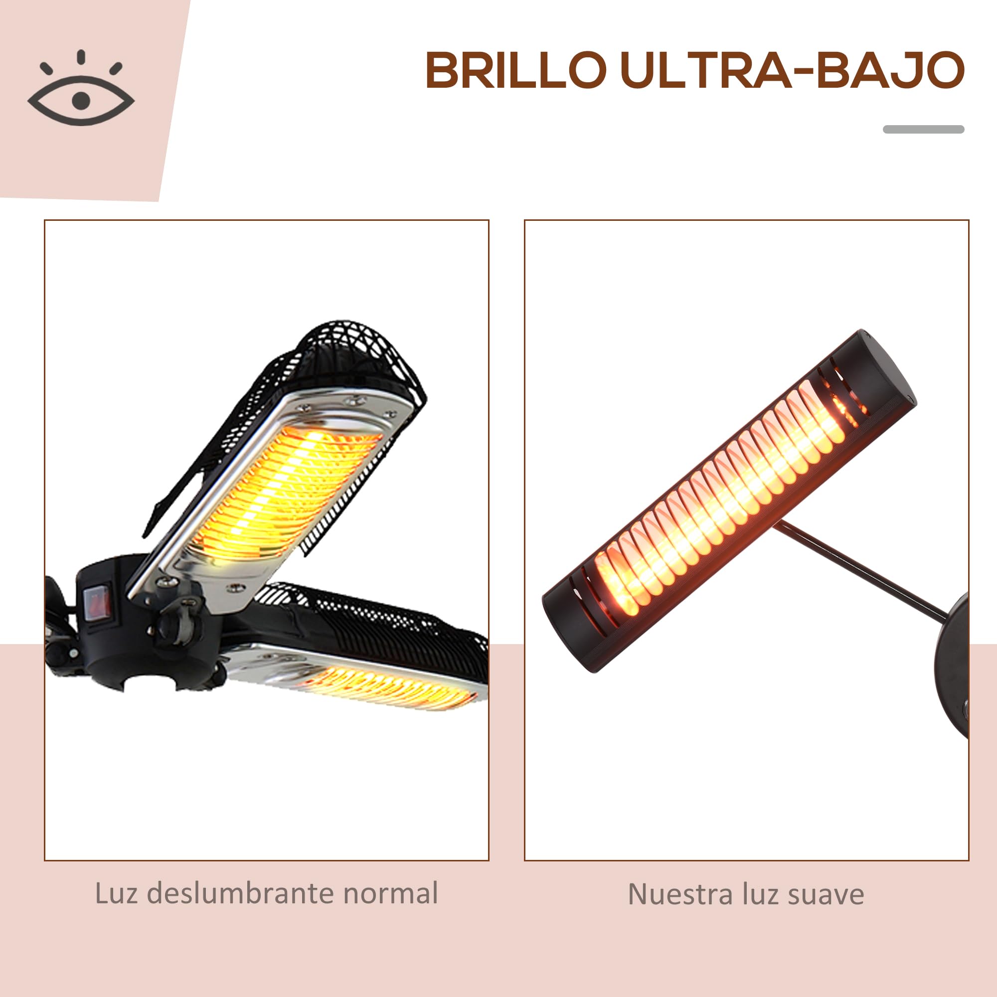 Outsunny Calefactor Eléctrico de Exterior 1000W/2000W/3000W IPX5 12 m² | Estufa de Infrarrojos, 3 Niveles de Calor, Control Remoto, Aleación de Aluminio, para Sombrilla Gazebo Jardín