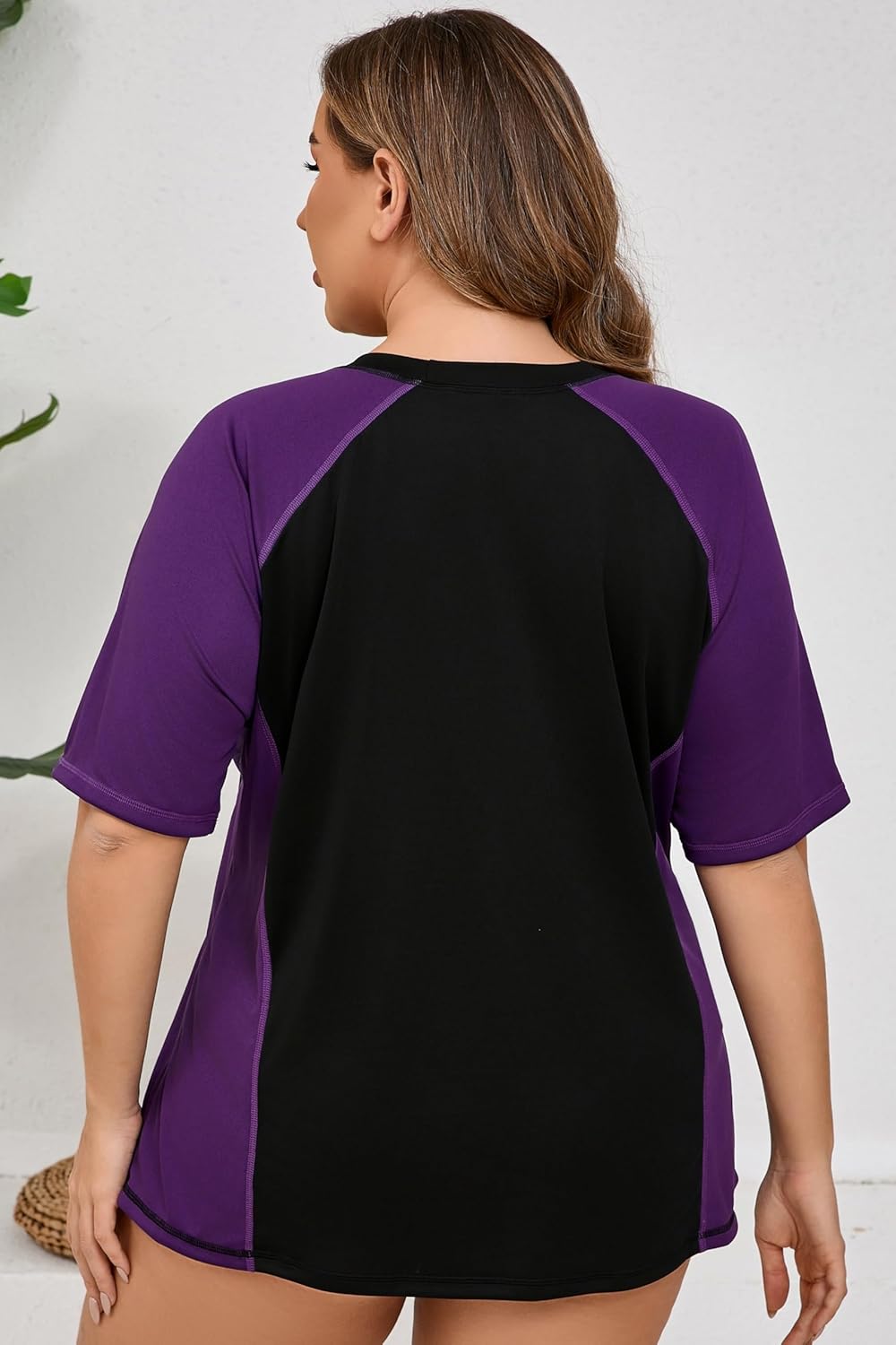 Halcurt Women's Plus Size Short Sleeve Rash Guard Swim Shirt with Built in Bra UPF50+ Lightweigt Swimsuit Top - Image 2