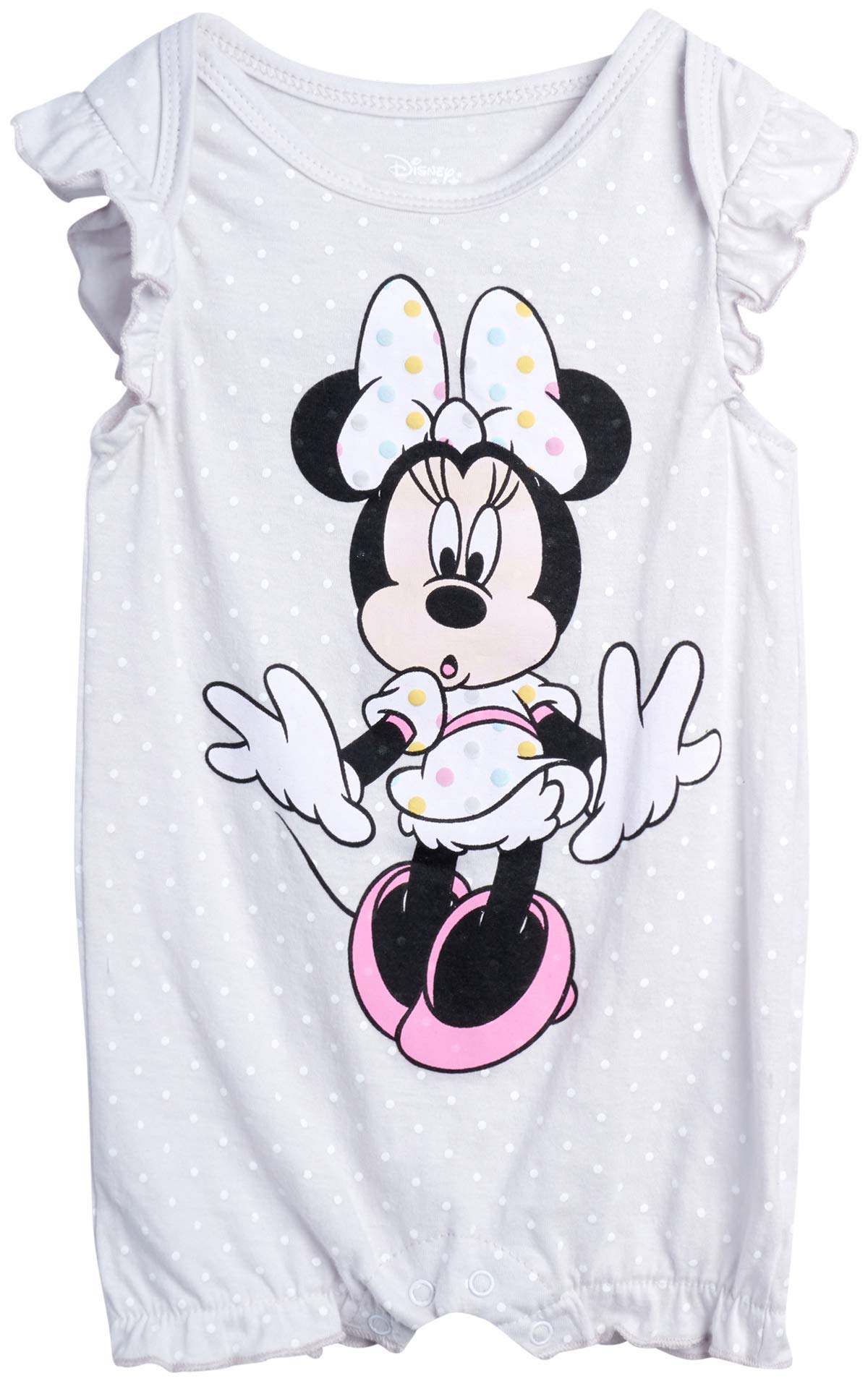 Disney Baby Girls Romper 2 Pack: Minnie Mouse Ruffle Sleeve Romper (Newborn/Infant), Size 6-9 Months, Lavender/White Multi Minnie