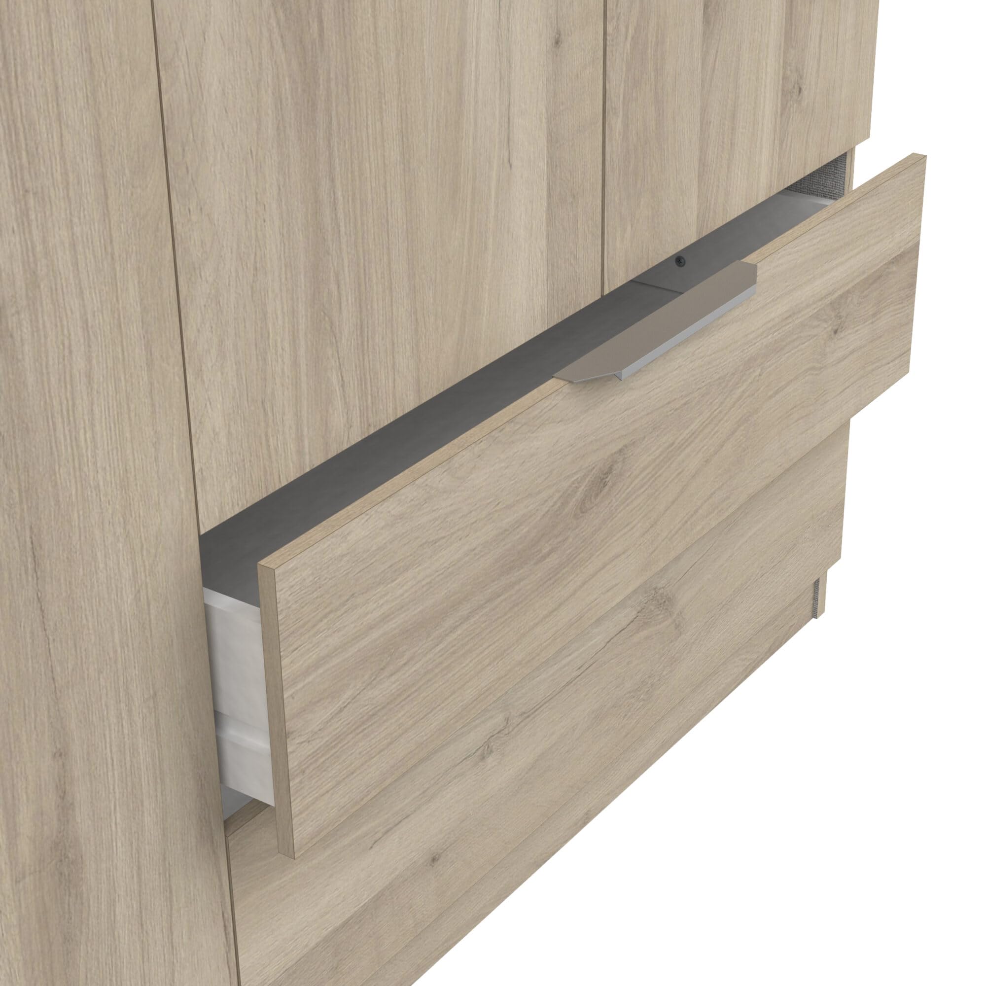 Demeyere 391392 Vestidor con Armario Moderno 4 Puertas 5 estantes 2 cajones, Color Roble Kronberg, 157,3 x 51,1 x 203 cm, Madera de ingeniería, Gris