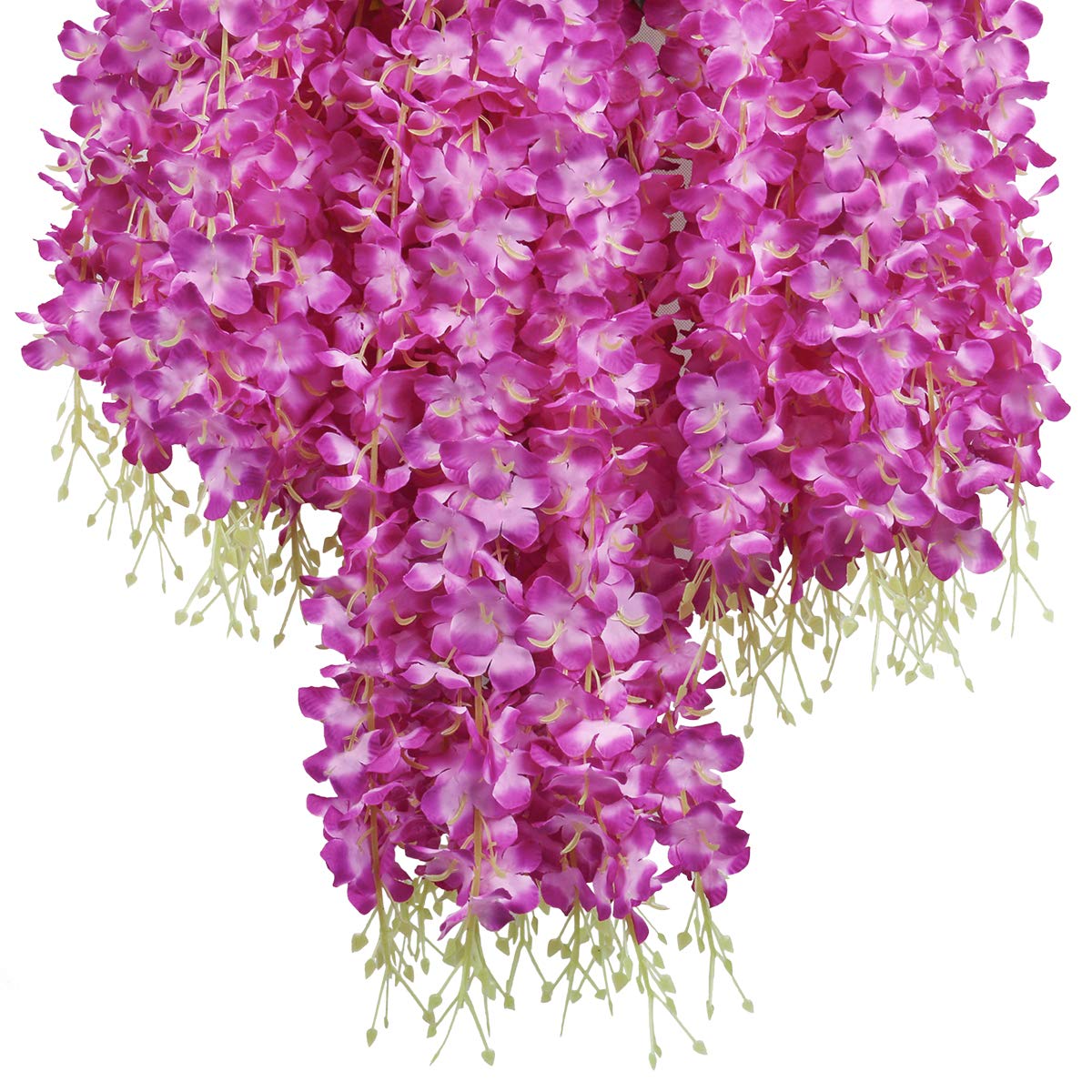 Pauwer Wisteria Hanging Flowers 12 Pack Fake Flower Garland Artificial Wisteria Vines Rattan Silk Flower String Wedding Party Wall Home Decorations,Fuchsia 3
