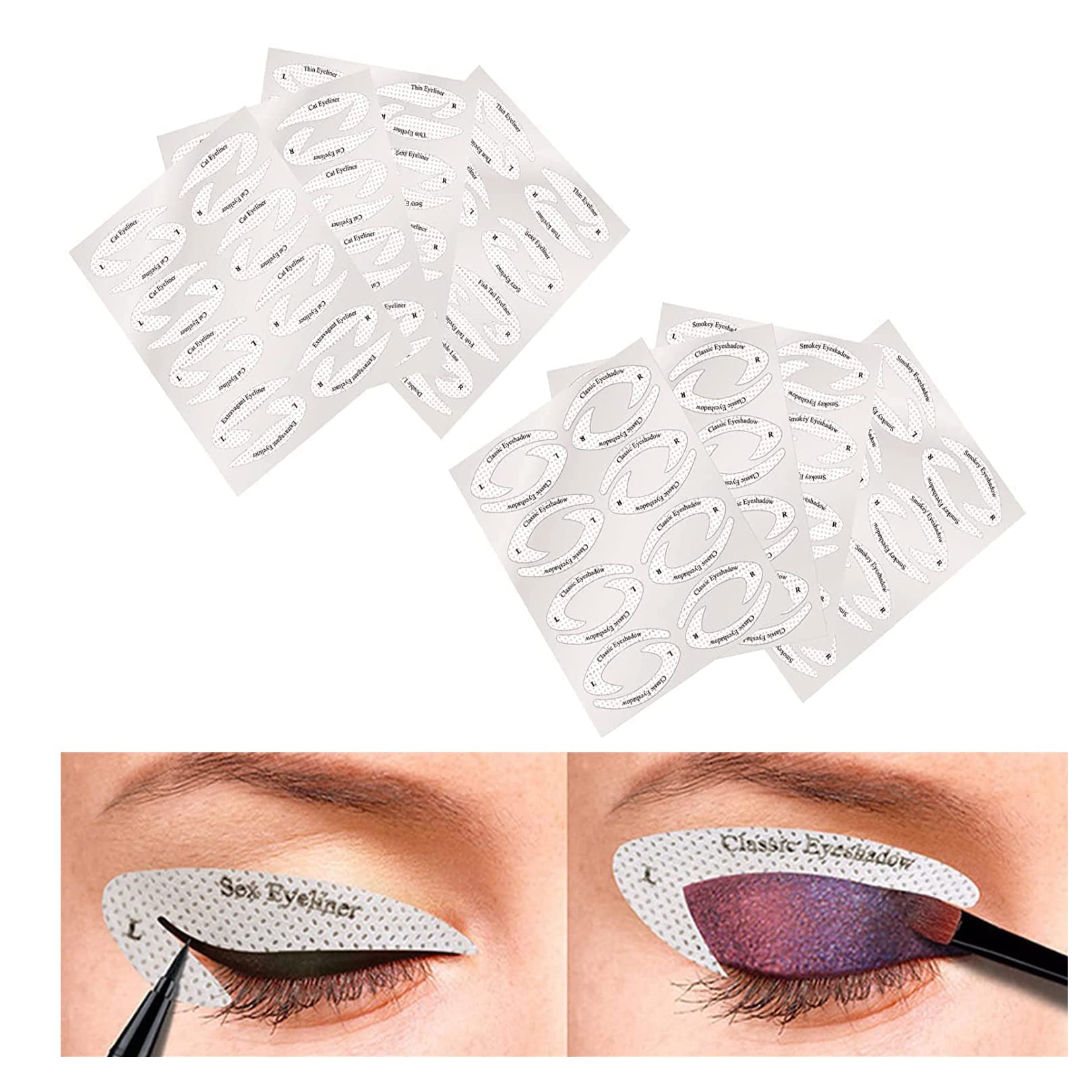 64 Pcs Eyeliner Stencil Stamp Tool Eye Make-Up Winged Stickers Eyeshadow Stencils Tape Makeup Cat Template Kit Wing Auxiliary Beauty Beginners Guide Set Wingliner for Best Shields Eyebrow Applicator