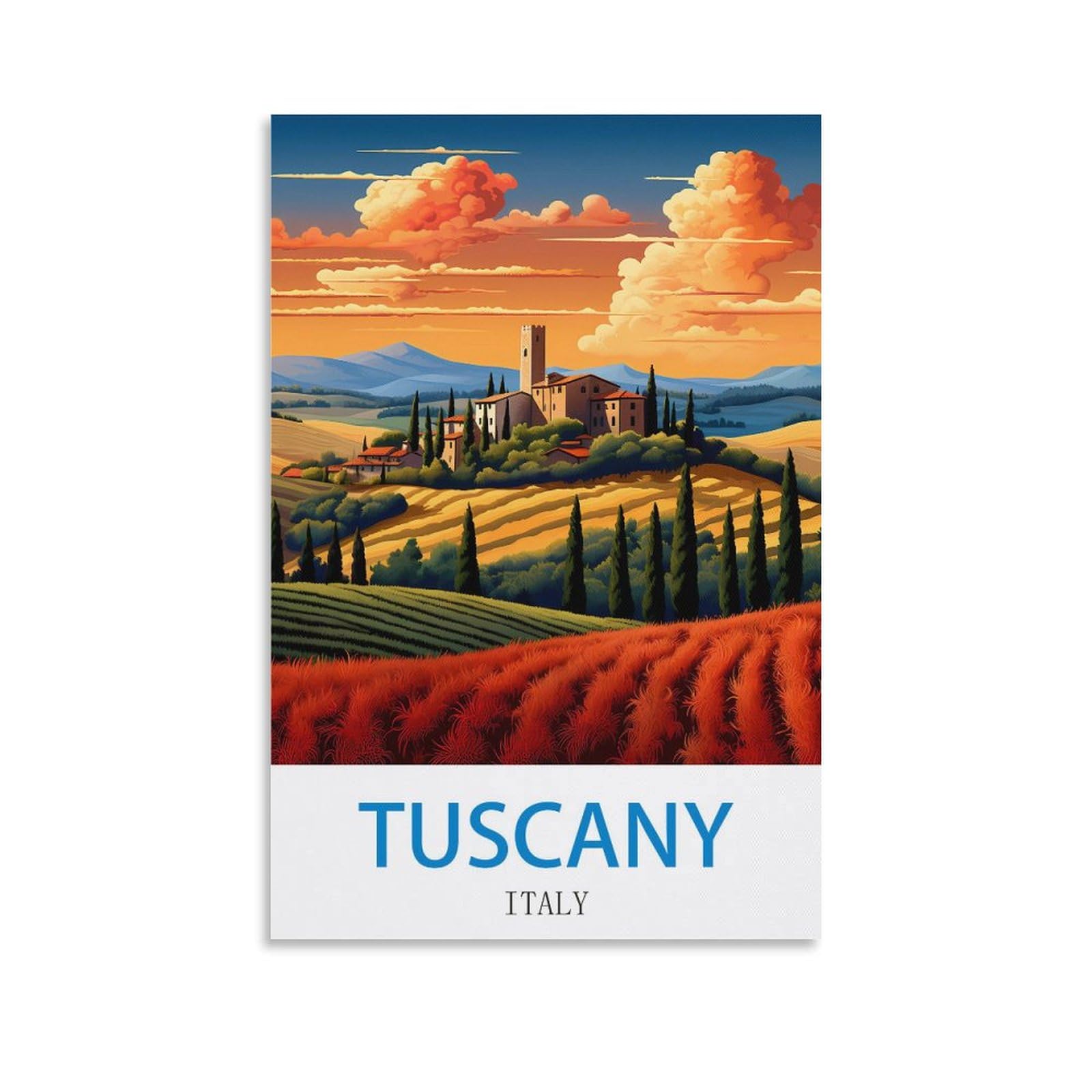 Lnmnjesg Unframe-Style Tuscany Italy Vintage Travel Poster 08X12inch(20X30cm) Canvas Painting Wall Art, Wall Decor Pictures Prints For Living Room Bedroom