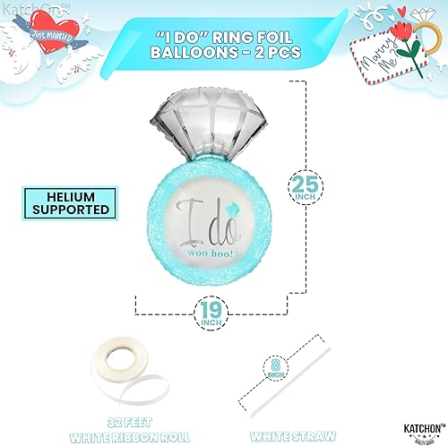 Miniatura 4 de KatchOn, Globo de anillo de diamantes de 2 piezas azul y plateado, 25 pulgadas, decoraciones de compromiso y boda, suministros de fiesta I Do BBQ,