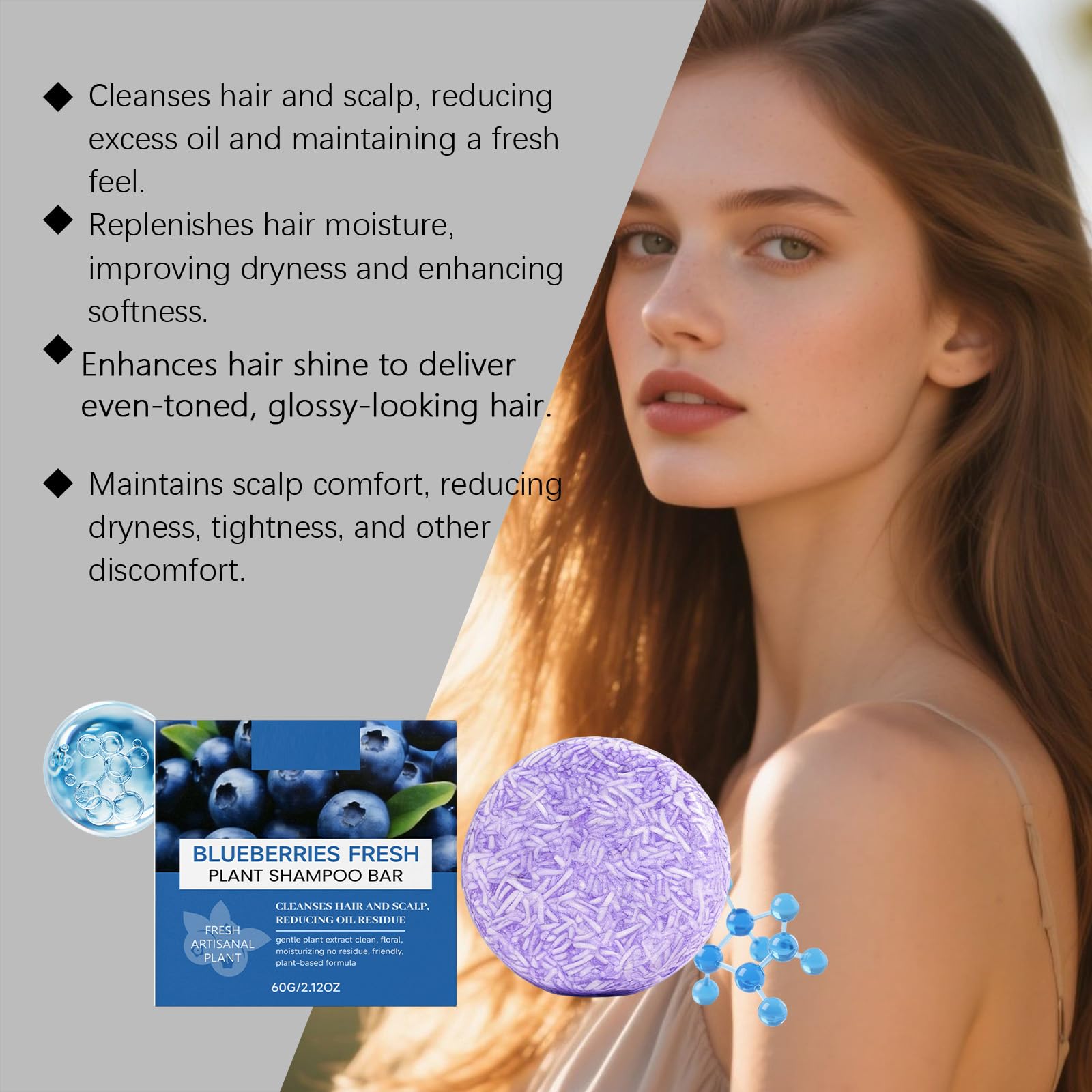 Volumengebendes Shampoo- und Conditioner-Set mit Blaubeerextrakt, leichte, feuchtigkeitsspendende Haarpflegeseife für feines, plattes Haar, tägliche, feuchtigkeitsspendende feste Seife. (6pcs)