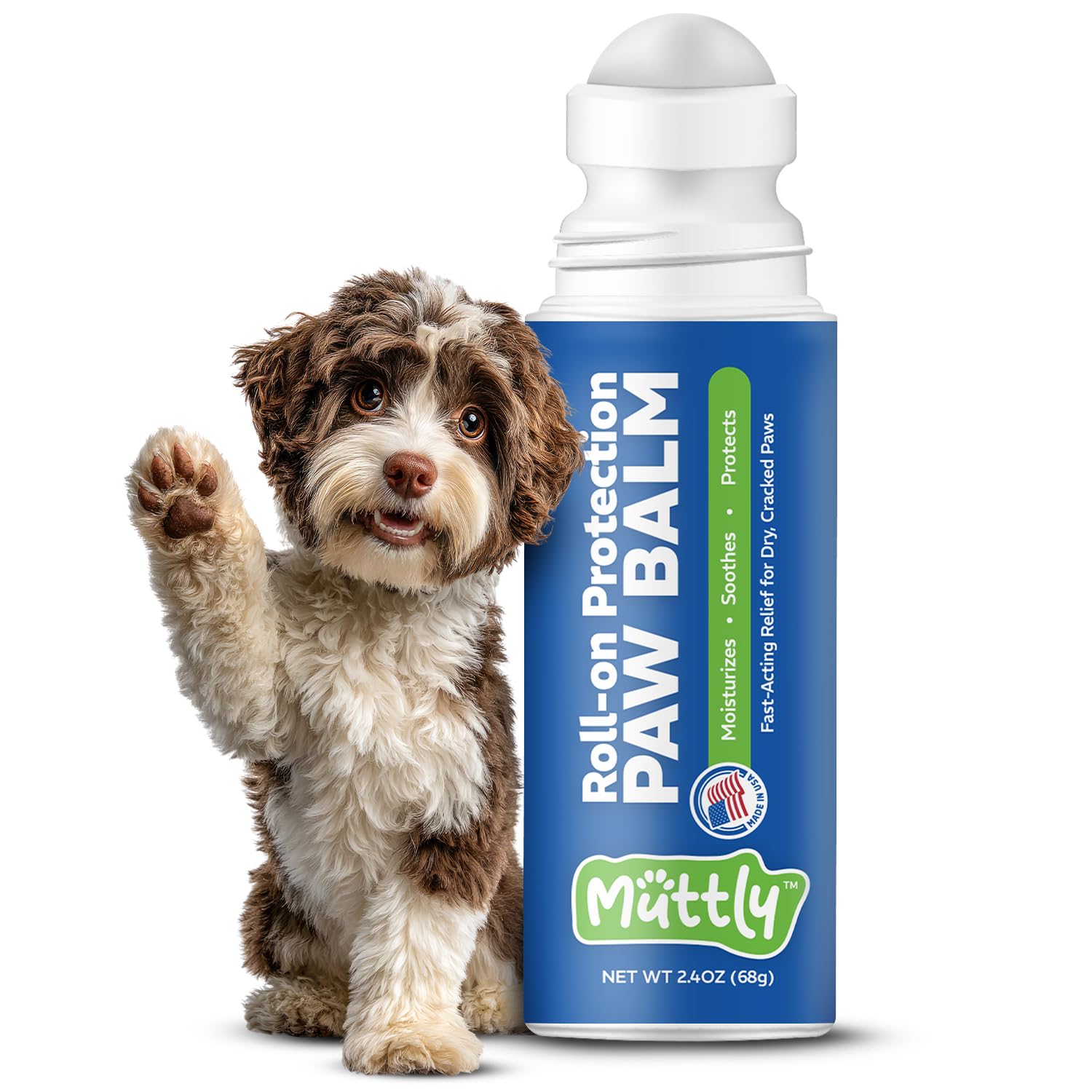 Roll-On Dog Paw Balm - Moisturizer & Soothing Protection from Snow & Hot Pavements - Snout Soother for Dogs - Easy & Fast to Apply, Natural, Non-Toxic, Food-Grade, Lick-Safe Wax