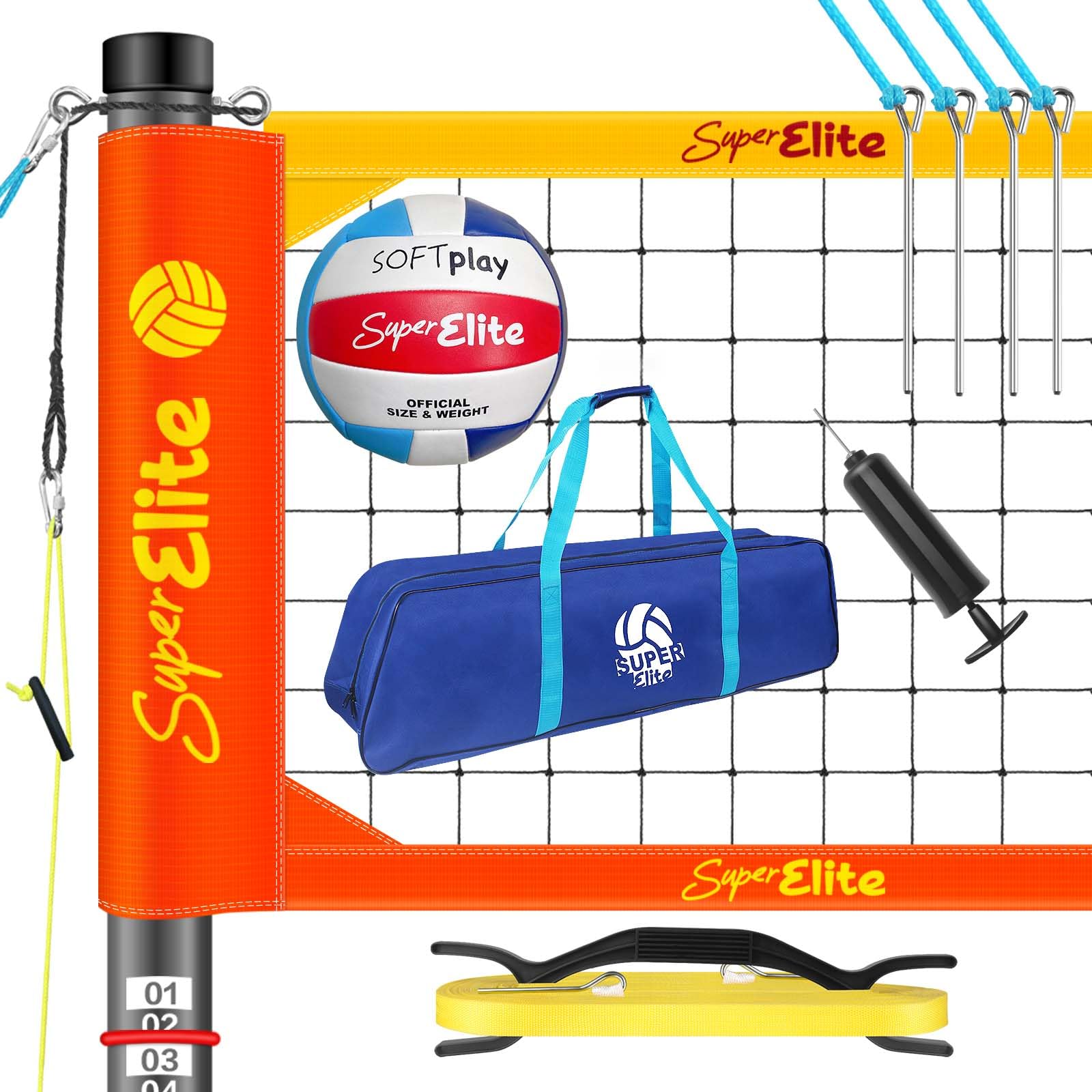 Portable Professional Volleyball Net Set with Aluminum Adjustable Height Poles, Heavy Duty Nets