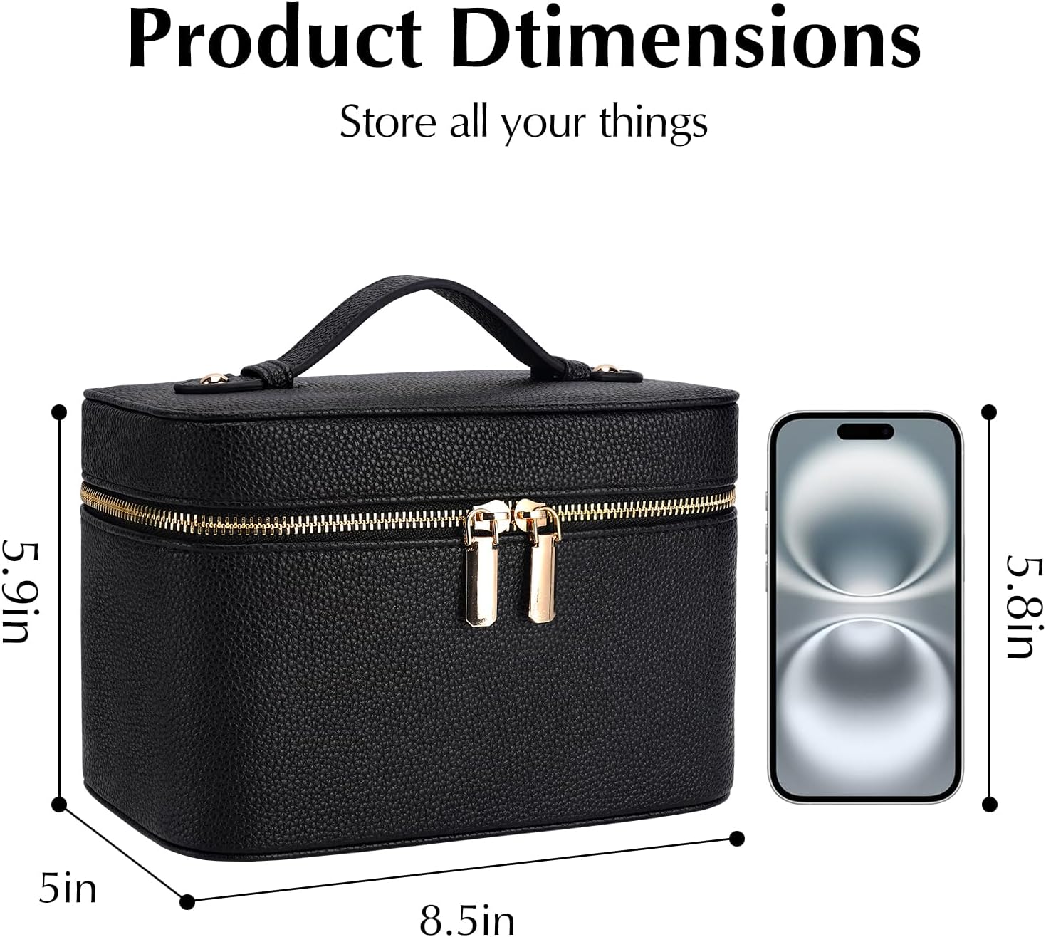 Makeup Case for Women, Leather Makeup Bag Cosmetic Case with Removable Divider, Large Capacity Waterproof Portable Travel Toiletry Make up Organizer Case