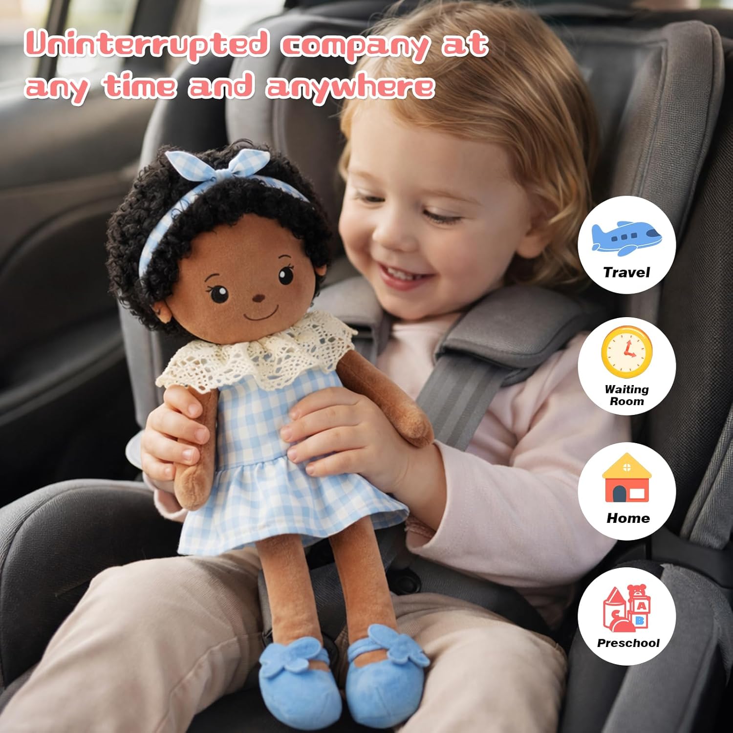 Soft Baby Doll Toys 16inch, Baby Rag Doll for One Year Old Girl Birthday Gift,Plush Toys for Toddler Kids Infants (Black)