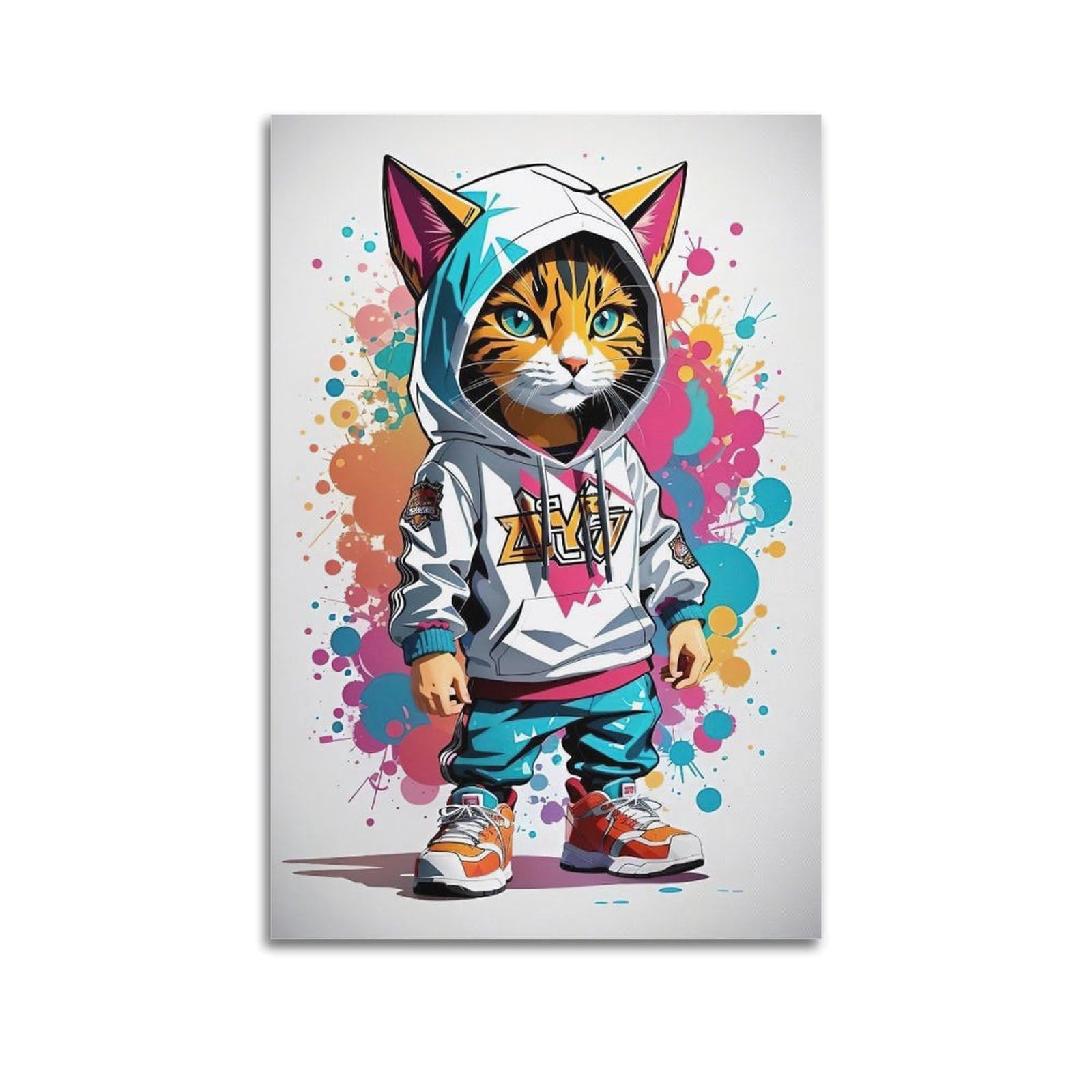 ZSLYMX Animal Poster Modern Graffiti Art Dressed Cats Marvel Poster Decorative Painting Canvas Wall Posters for Bedroom Decor And Art Picture Print Modern Family 12x18inch(30x45cm)