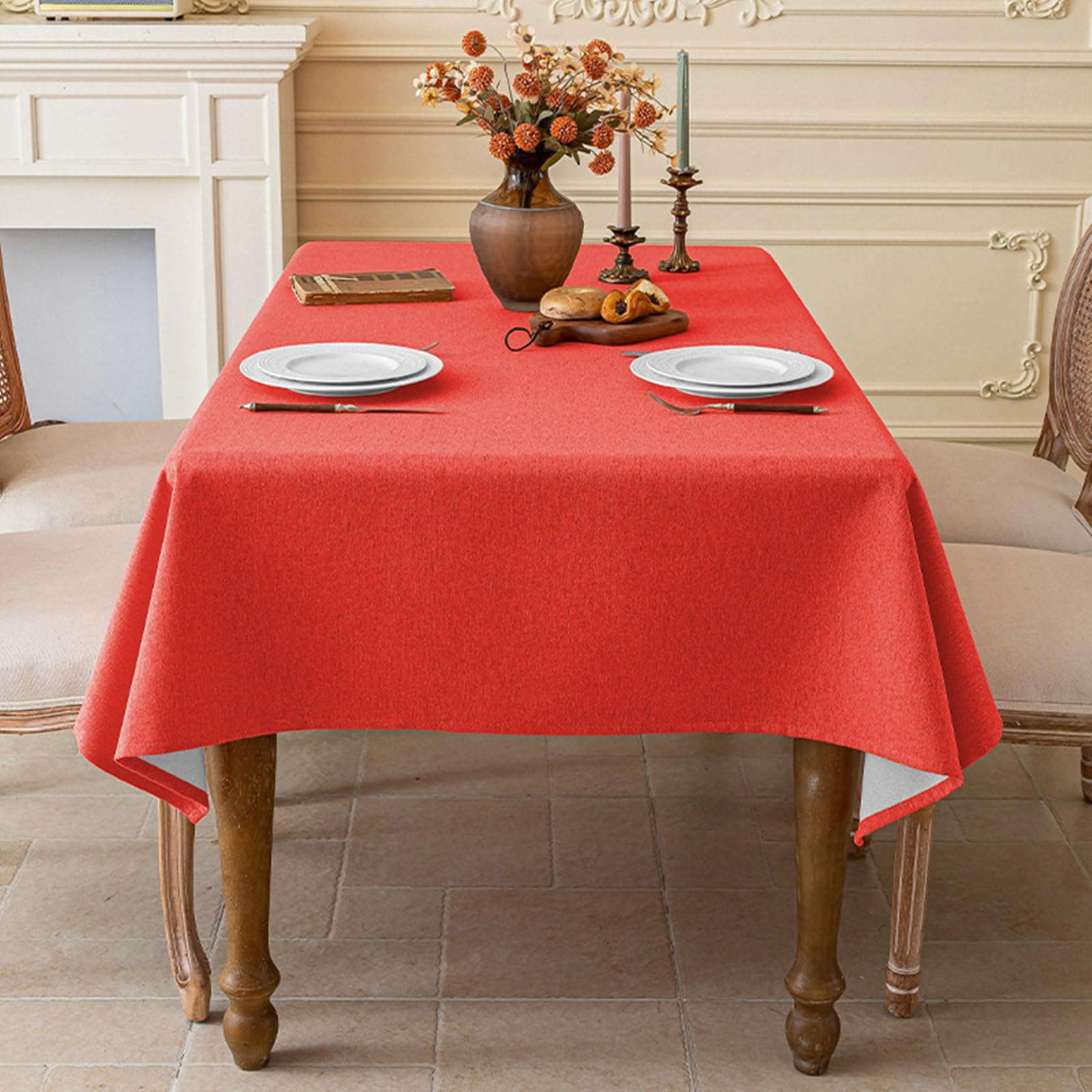 Gualiy Nappe Polyester Rectangulaire 140x220cm, Couleur Unie, Rouge