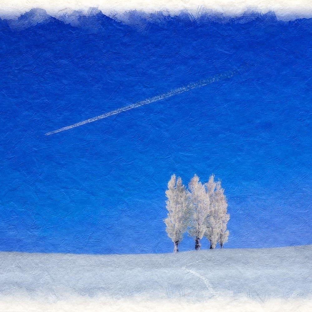 和紙の絵写真 「カラマツの樹氷と雲海の浅間山」 パネル付き 48x33cm