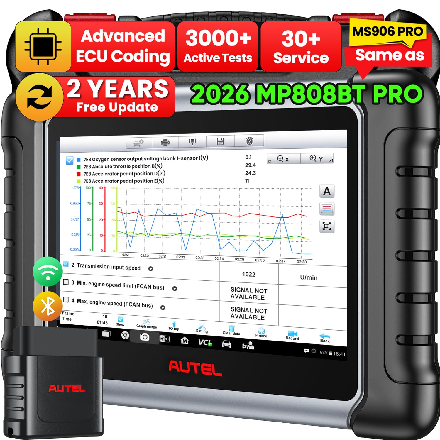 Scanner MaxiPRO MP808BT Wireless Auto Diagnostic Scan Tool [2021 Newest Upgrade of MP808/ DS808], Same as MS906 All System Diagnosis, Bi-Directional Control, 30+ Services, Key Coding, Oil Reset