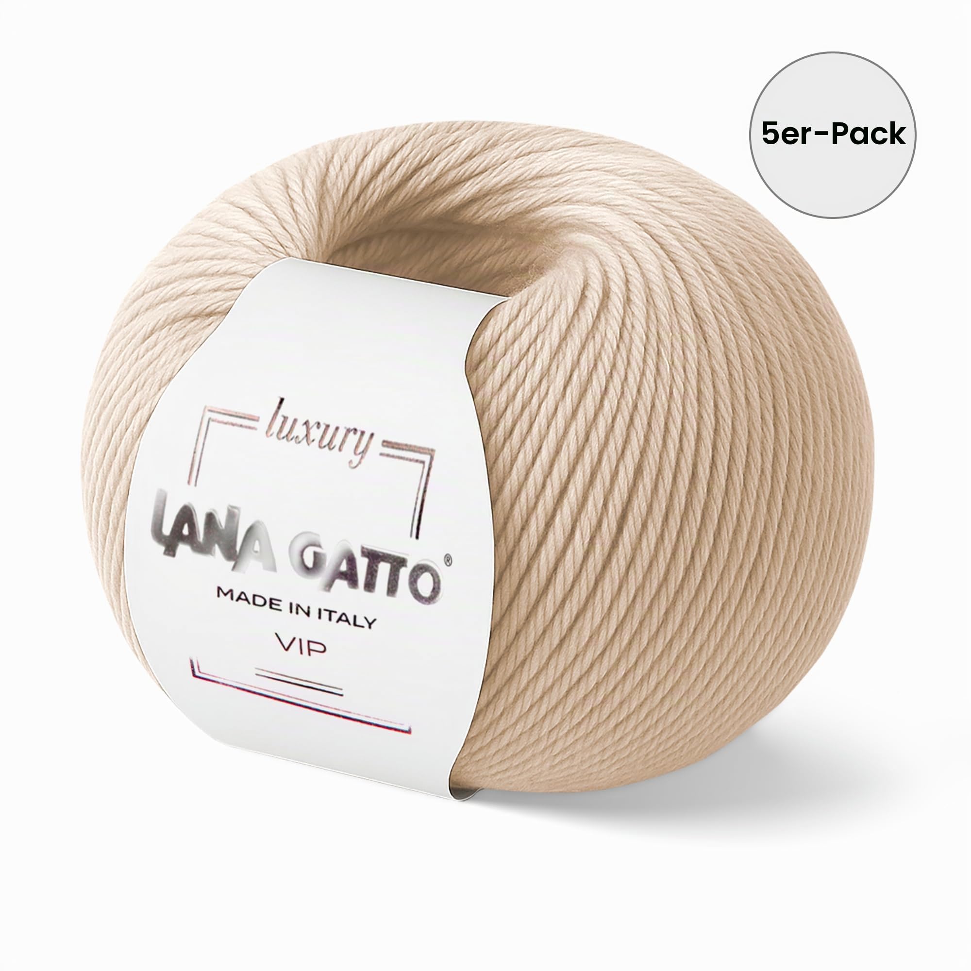 5-er-Pack Kaschmir- und extrafeine Merinowolle zum Stricken, Lana Gatto Vip Line, 250 g, 1000 m, (Beige - 10011, 5)